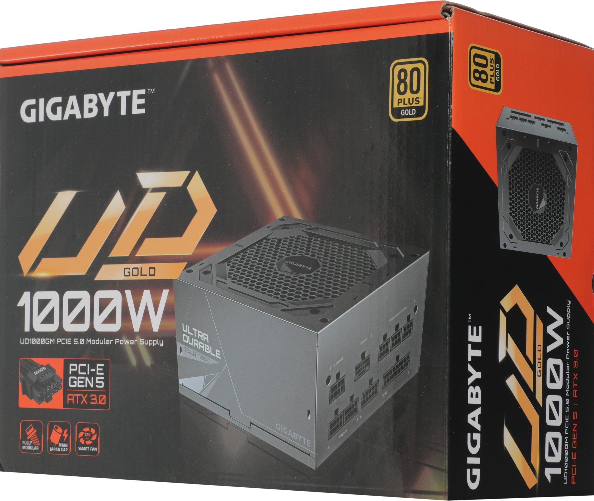 Блок питания Gigabyte ATX 1000W GP-UD1000GM PG5 V2 80+ gold (20+4pin) APFC 120mm fan 8xSATA Cab Manag RTL — миниатюра 5