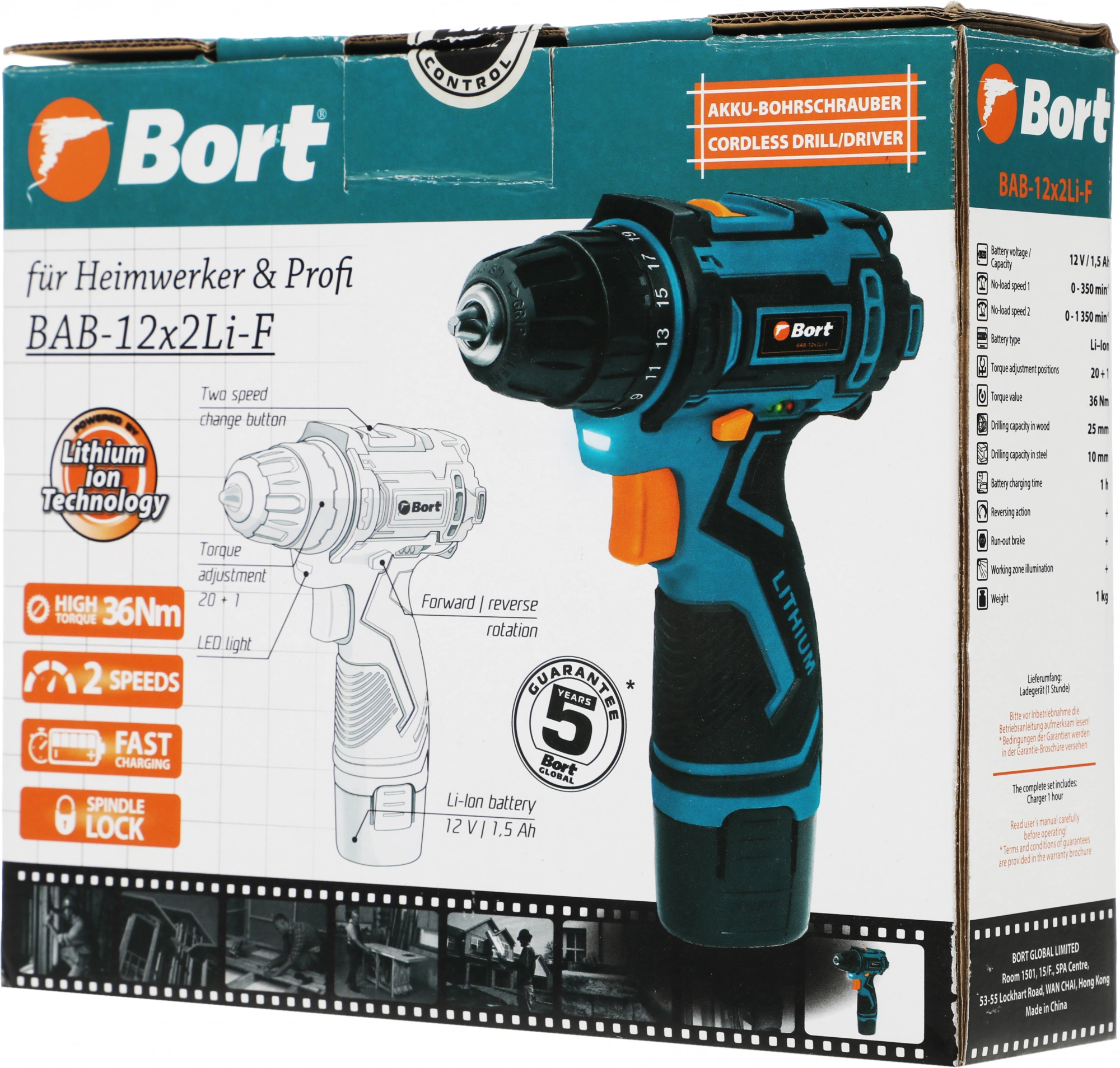 Дрель-шуруповерт Bort BAB-12x2Li-F аккум. патрон:быстрозажимной (93413083) — миниатюра 10