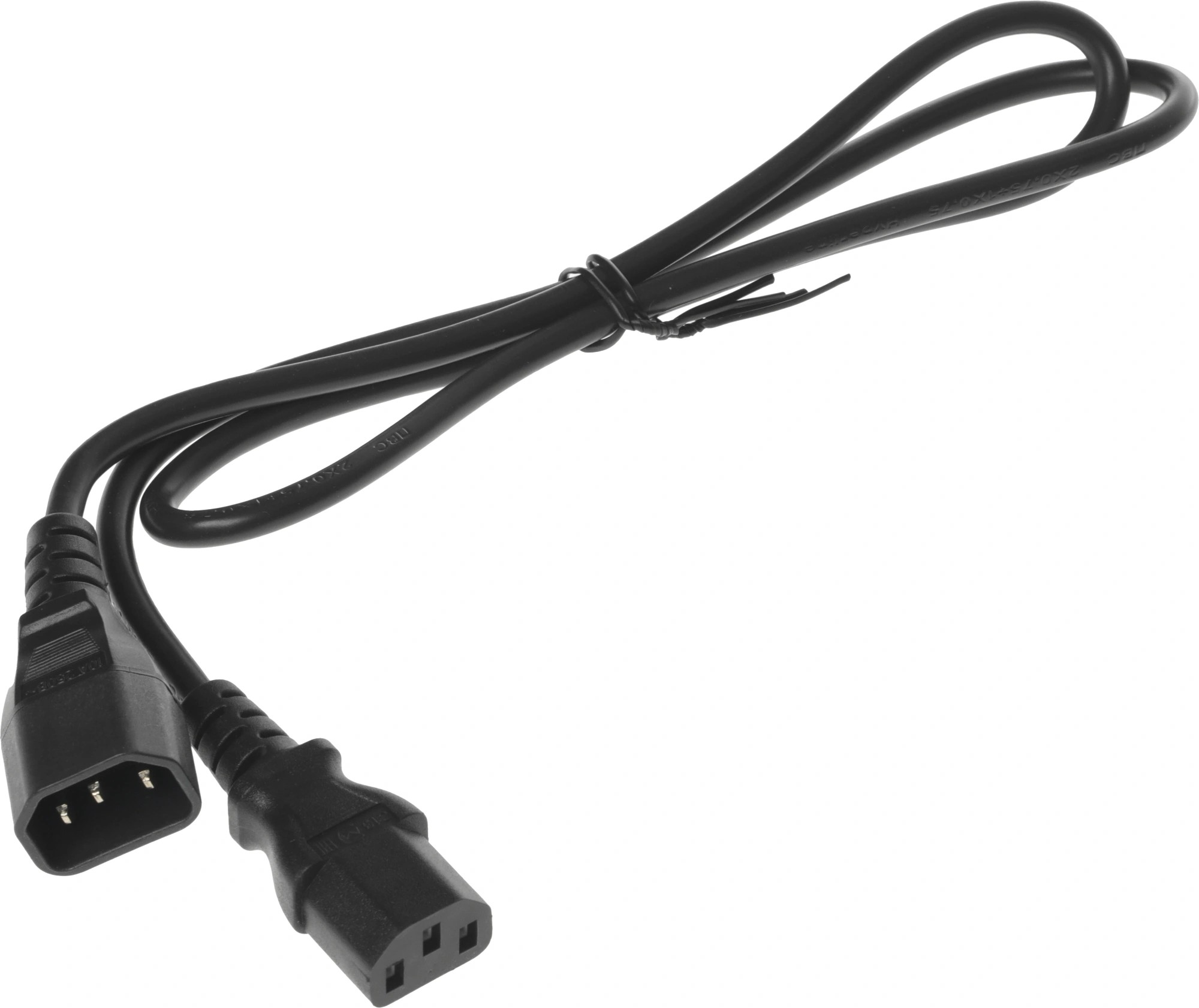 Шнур питания Hyperline PWC-IEC13-IEC14-1.0-BK C13-С14 проводник.:3x0.75мм2 1м 230В 10А (упак.:1шт) черный — миниатюра 2