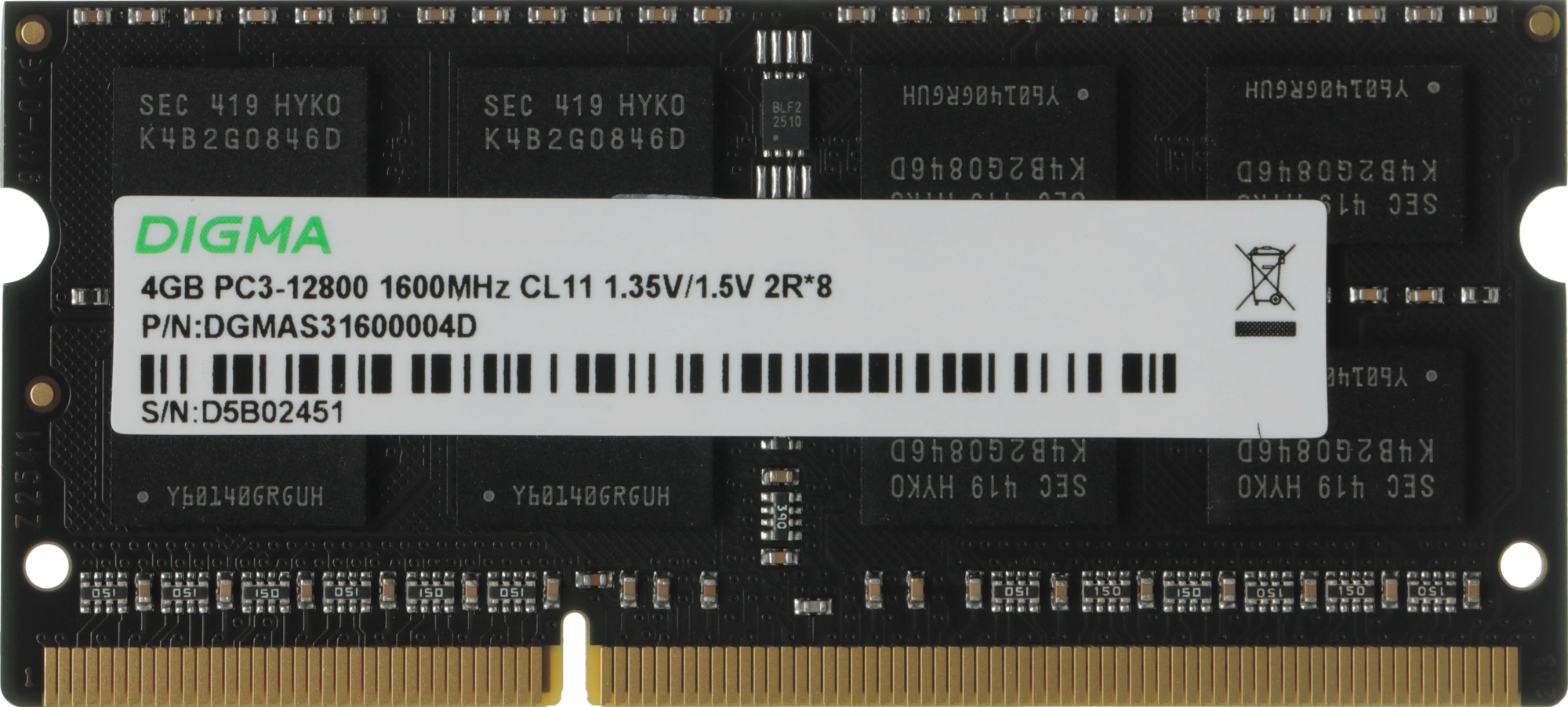 Память DDR3 4GB 1600MHz Digma DGMAS31600004D RTL PC3-12800 CL11 SO-DIMM 204-pin 1.35В dual rank Ret — миниатюра 6