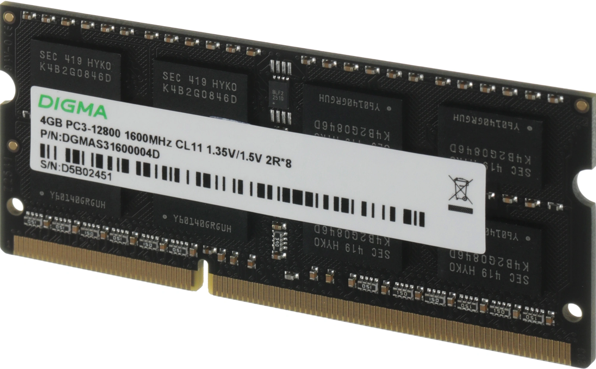 Память DDR3 4GB 1600MHz Digma DGMAS31600004D RTL PC3-12800 CL11 SO-DIMM 204-pin 1.35В dual rank Ret — миниатюра 8
