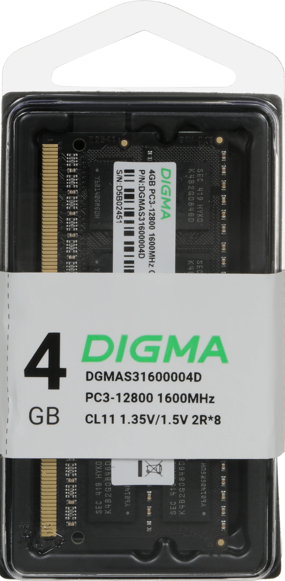 Память DDR3 4GB 1600MHz Digma DGMAS31600004D RTL PC3-12800 CL11 SO-DIMM 204-pin 1.35В dual rank Ret — миниатюра 4