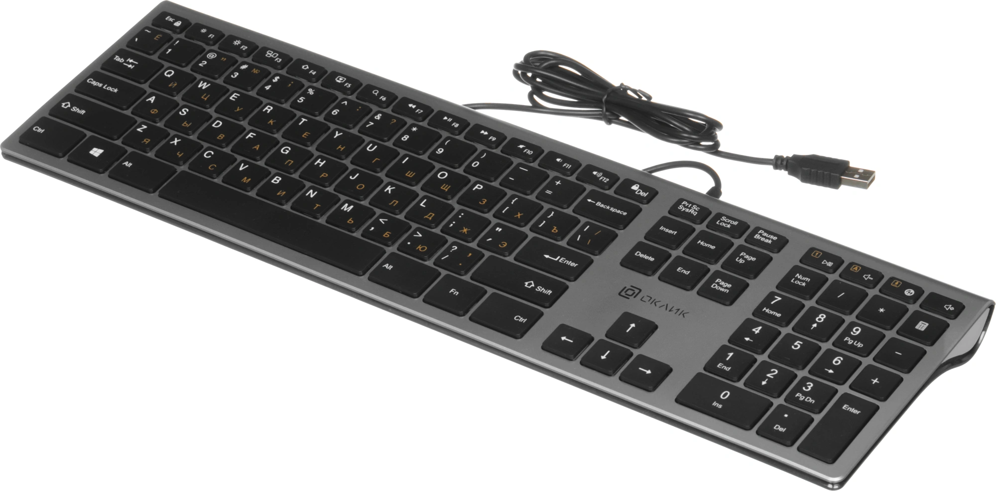 Клавиатура Оклик 890S серый/черный USB slim Multimedia (1784239) кабель 1.6м — миниатюра 13