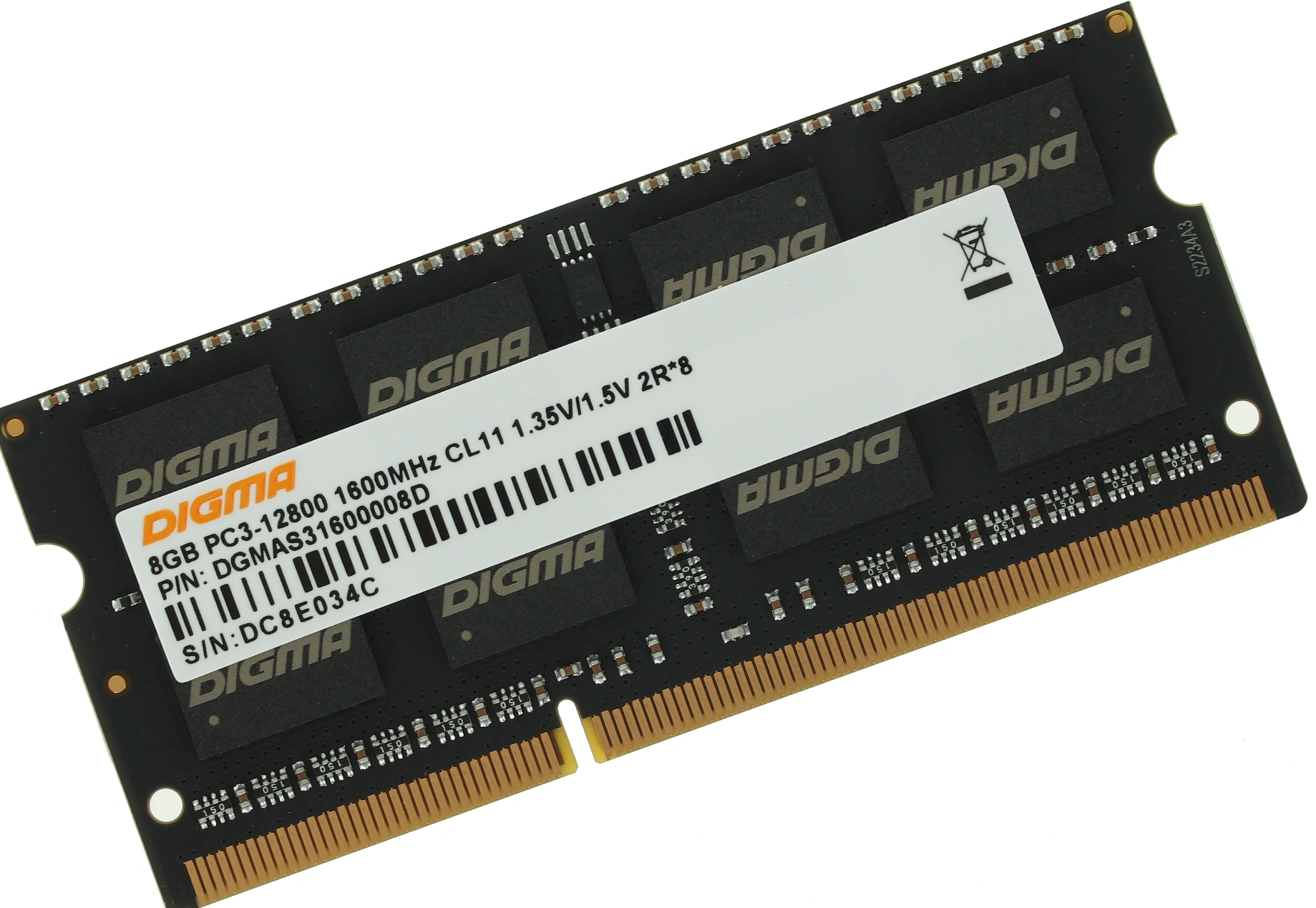 Память DDR3 8GB 1600MHz Digma DGMAS31600008D RTL PC3-12800 CL11 SO-DIMM 204-pin 1.35В dual rank Ret — миниатюра 2