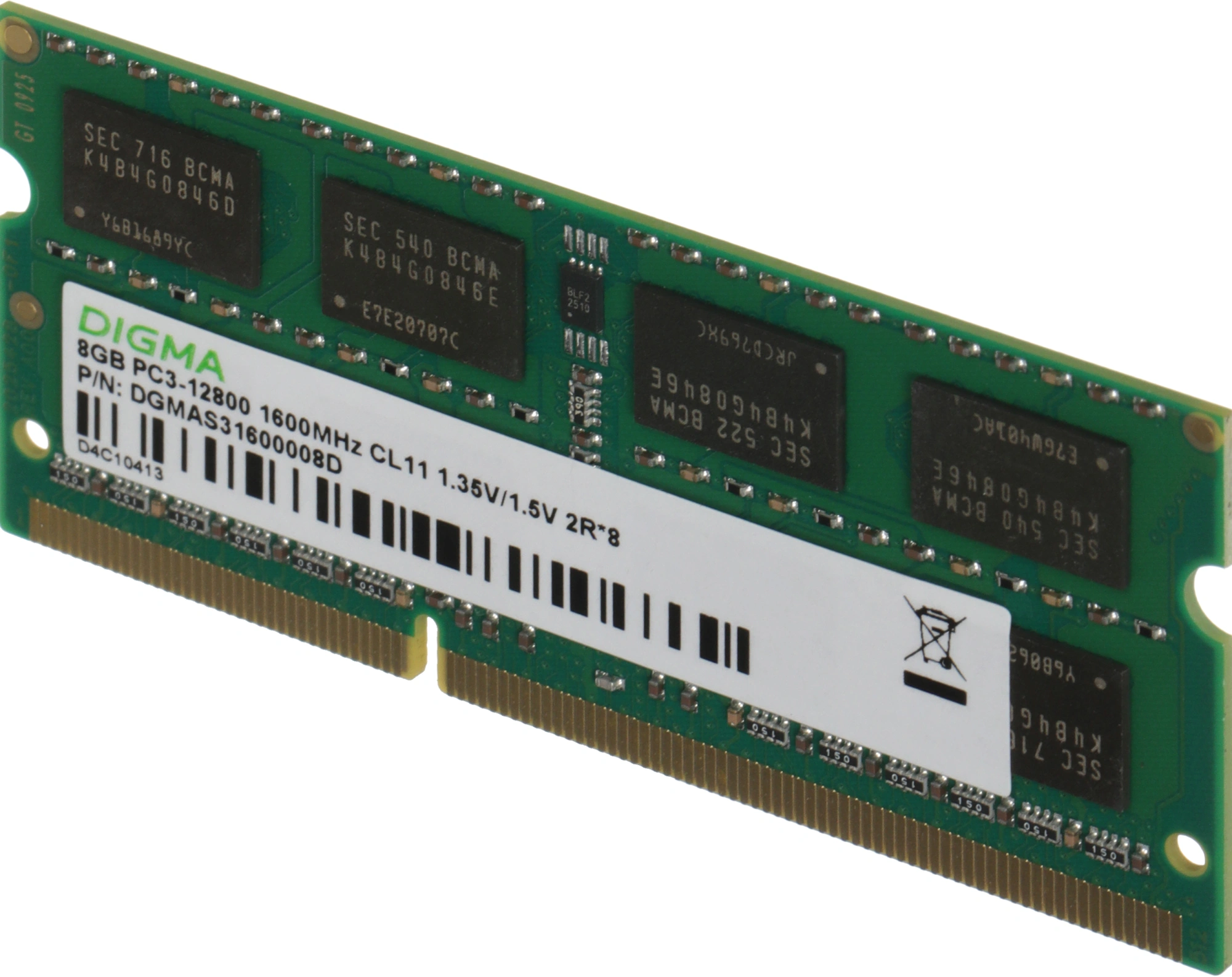 Память DDR3 8GB 1600MHz Digma DGMAS31600008D RTL PC3-12800 CL11 SO-DIMM 204-pin 1.35В dual rank Ret — миниатюра 7