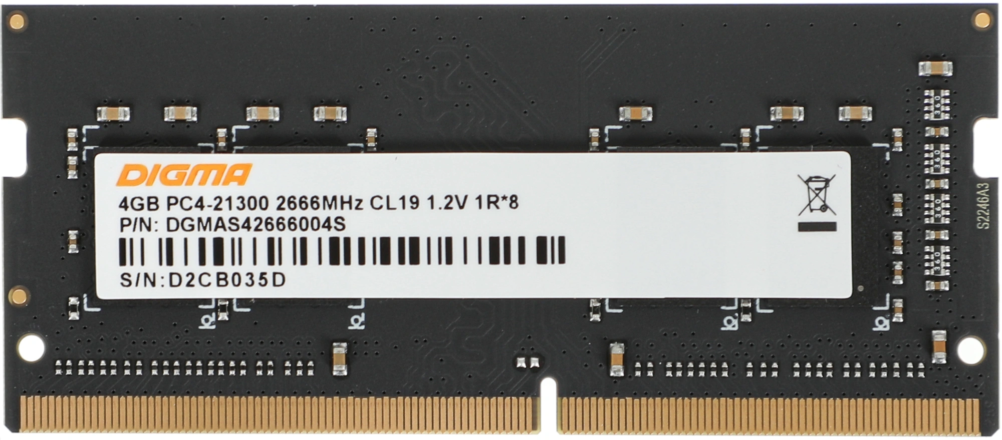 Память DDR4 4Gb 2666MHz Digma DGMAS42666004S RTL PC4-21300 CL19 SO-DIMM 260-pin 1.2В single rank Ret — миниатюра 7