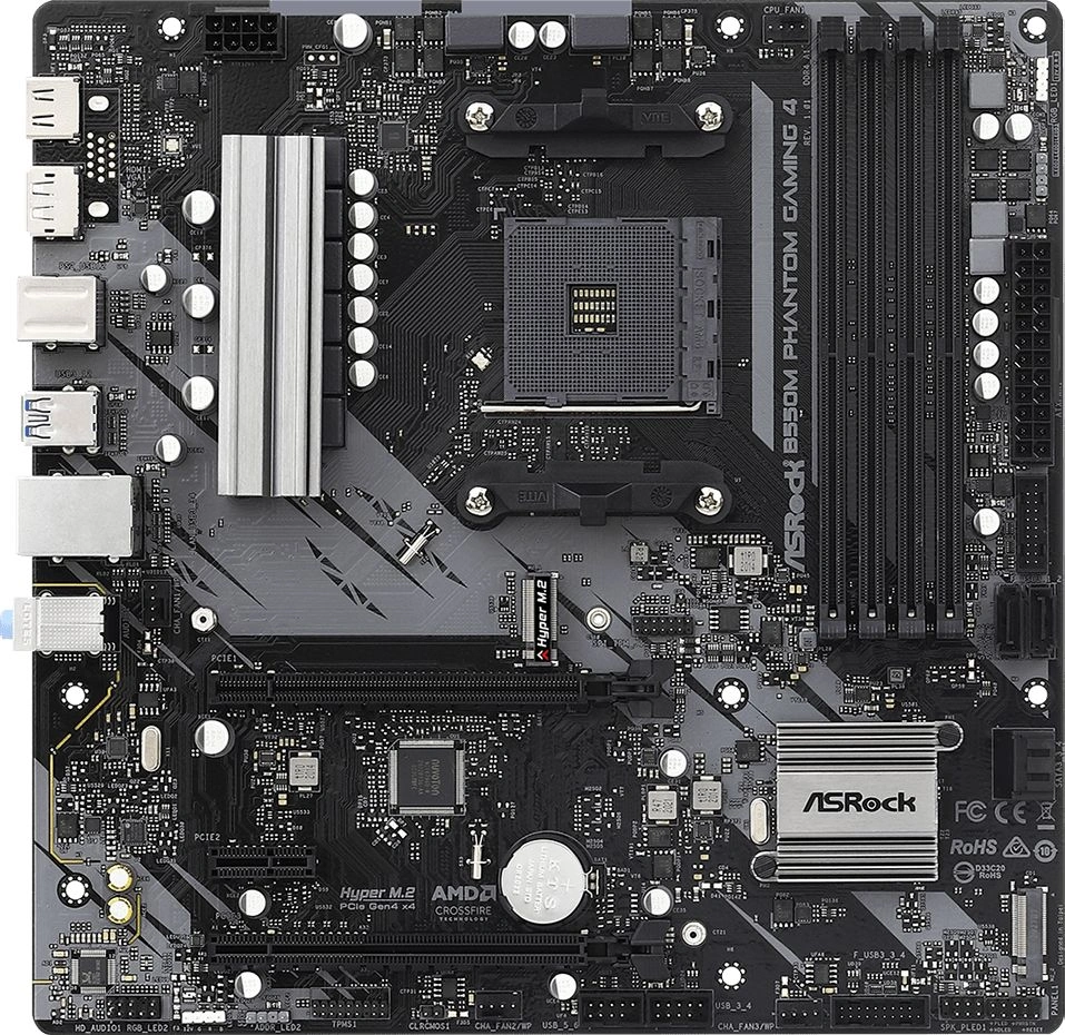 Материнская плата Asrock B550M PHANTOM GAMING 4 Soc-AM4 AMD B550 4xDDR4 mATX AC`97 8ch(7.1) GbLAN RAID+HDMI+DP — миниатюра 2