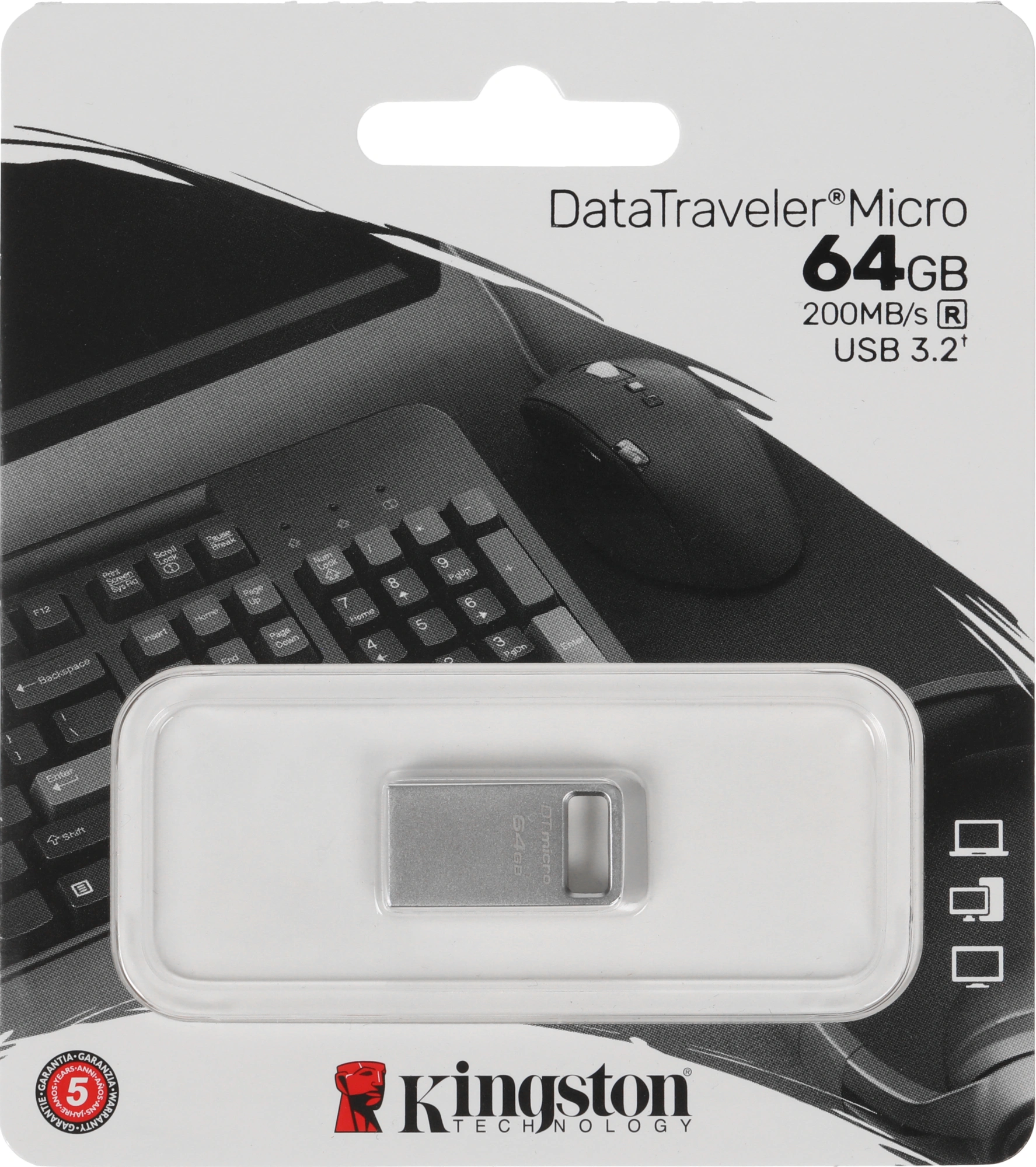 Флеш Диск Kingston 64Gb DataTraveler Micro DTMC3G2/64GB USB3.0 серебристый — миниатюра 3