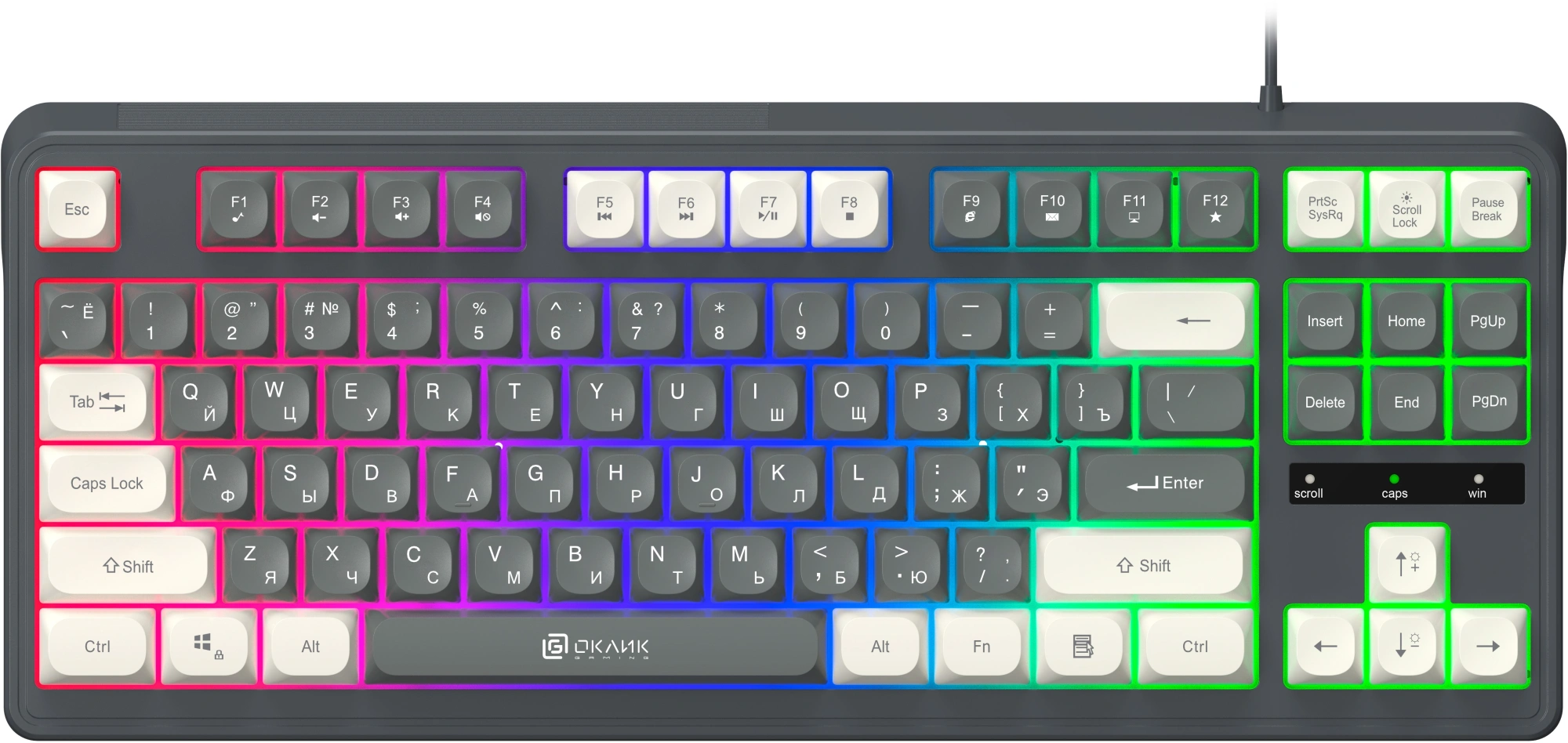 Клавиатура Оклик 711G серый/белый USB Multimedia for gamer LED (1790385) кабель 1.5м — миниатюра 4