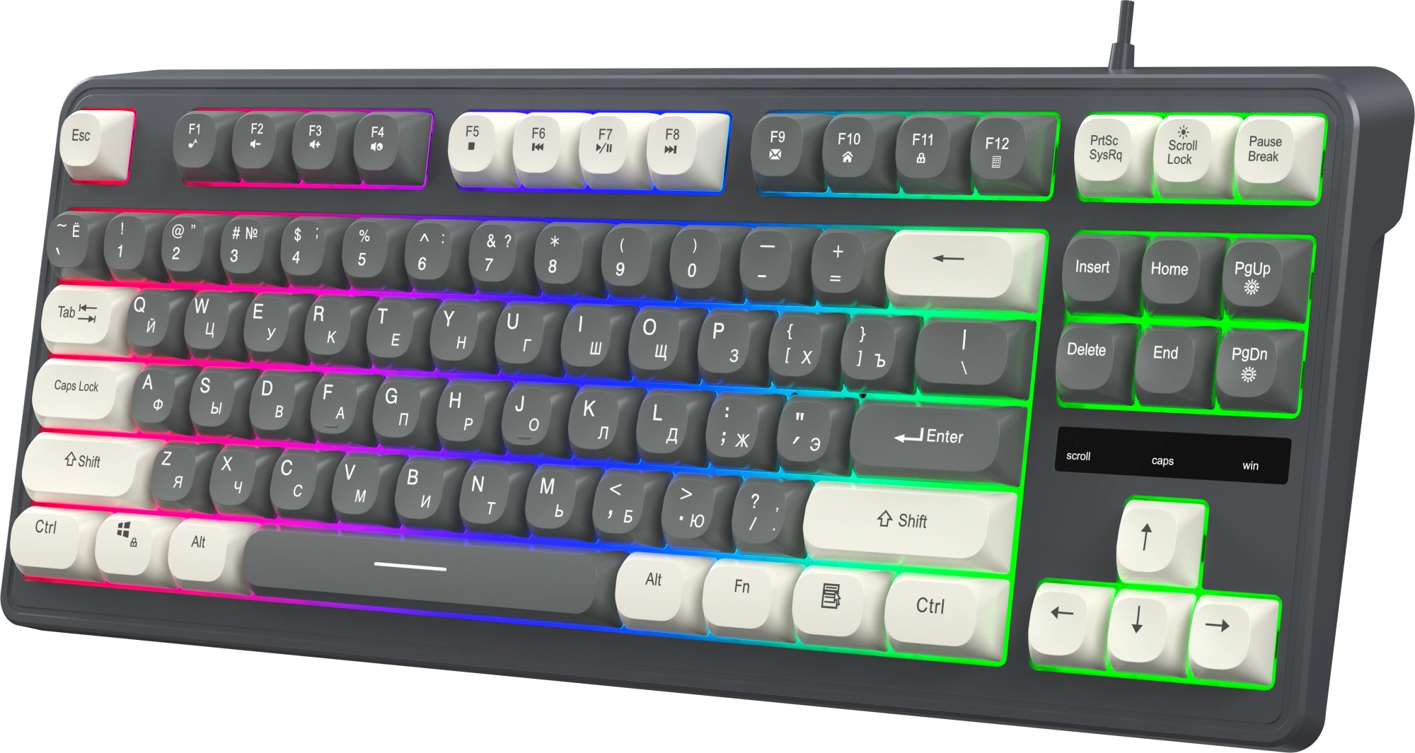 Клавиатура Оклик 711G серый/белый USB Multimedia for gamer LED (1790385) кабель 1.5м — фото 1