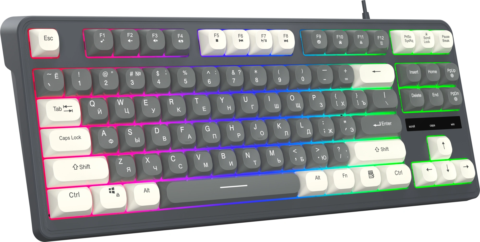 Клавиатура Оклик 711G серый/белый USB Multimedia for gamer LED (1790385) кабель 1.5м — миниатюра 2