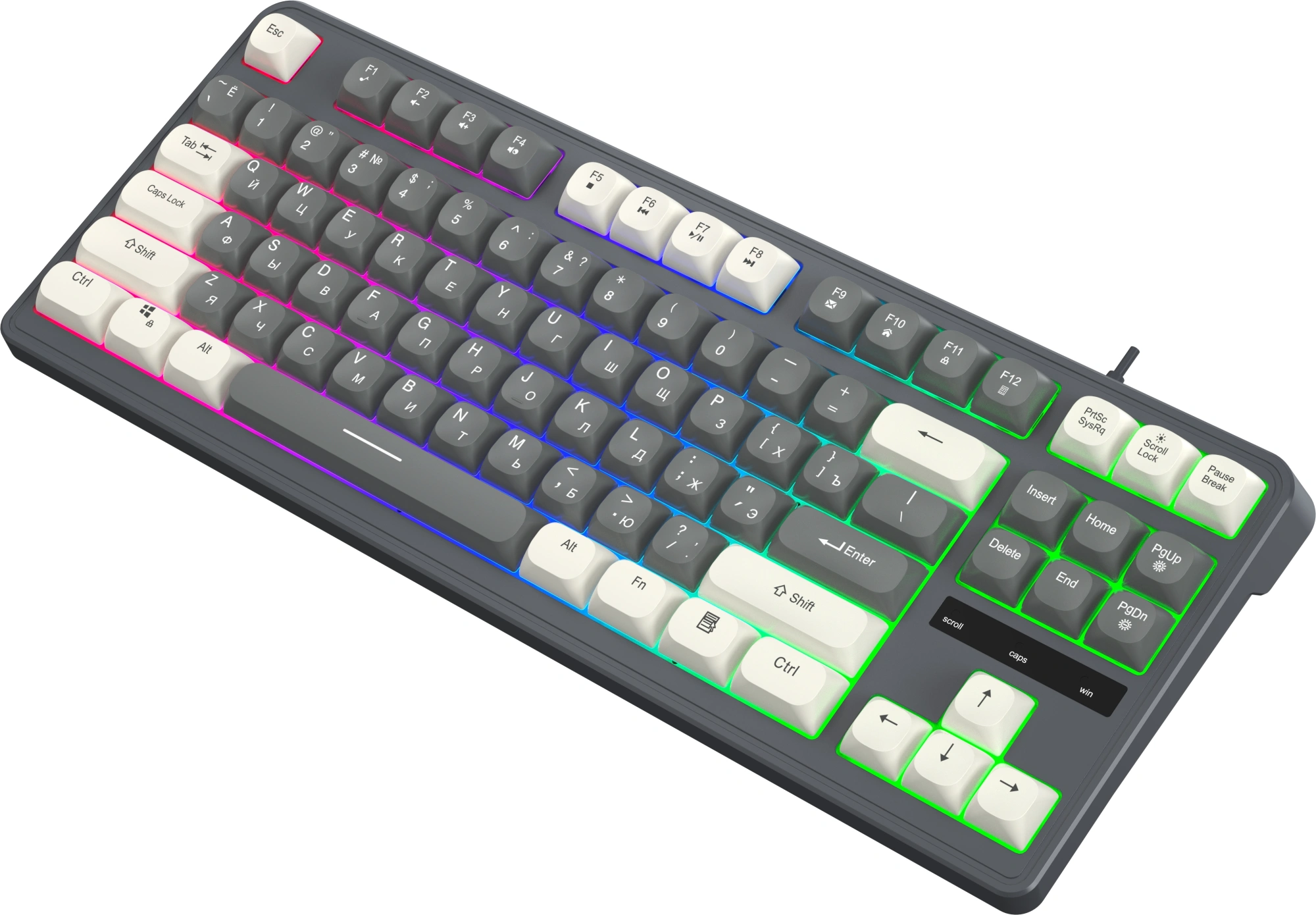 Клавиатура Оклик 711G серый/белый USB Multimedia for gamer LED (1790385) кабель 1.5м — миниатюра 3