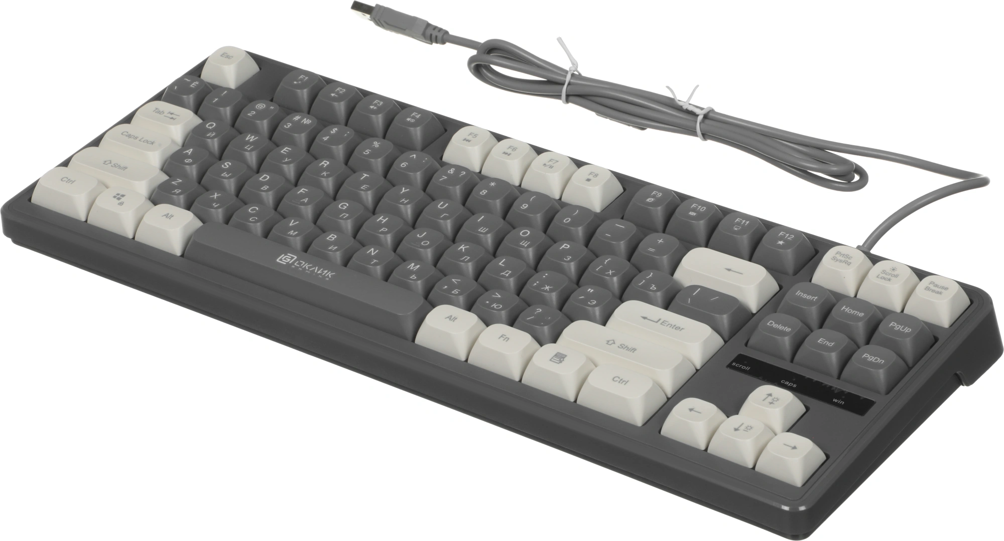 Клавиатура Оклик 711G серый/белый USB Multimedia for gamer LED (1790385) кабель 1.5м — миниатюра 16