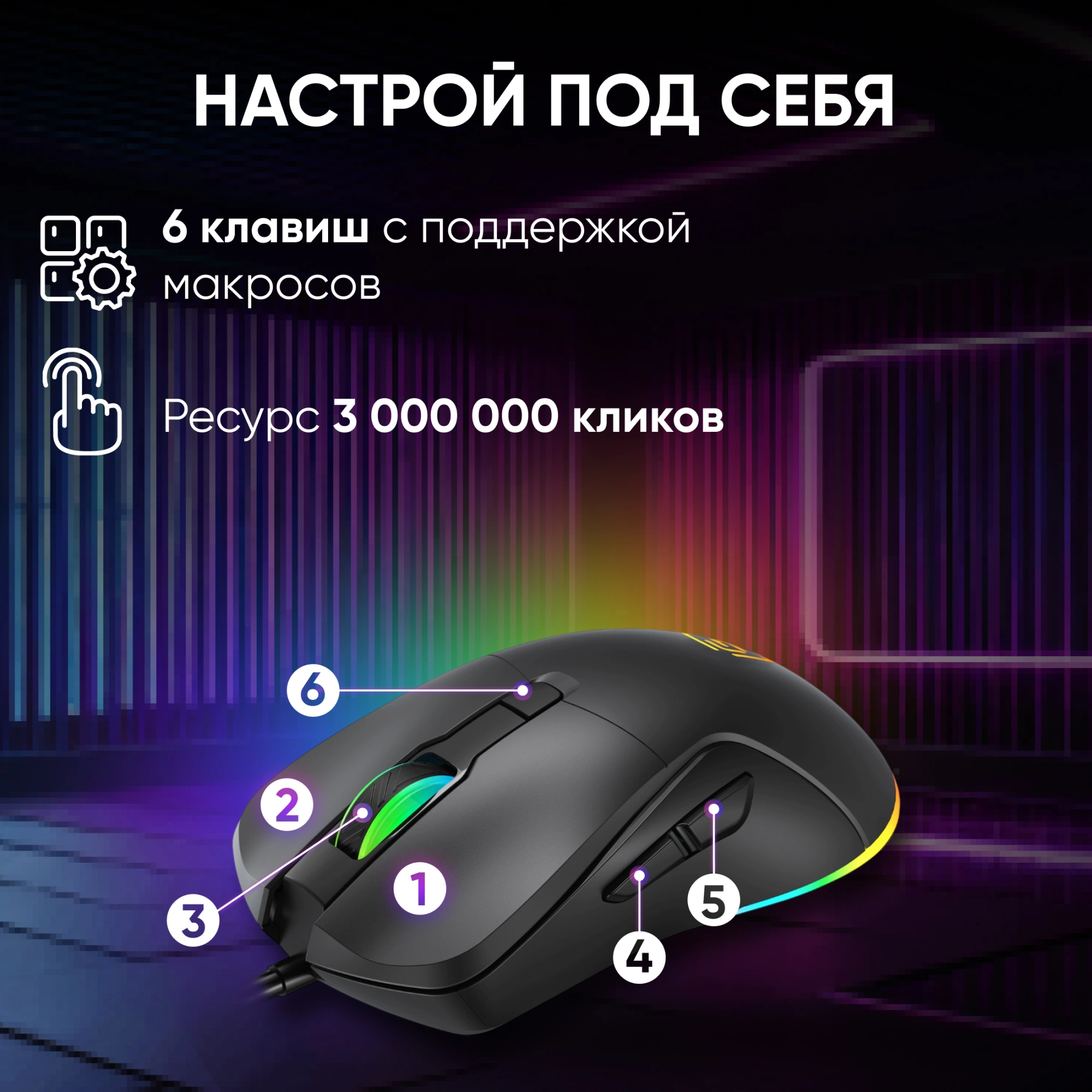 Мышь Оклик 750G черный оптическая 7200dpi USB 5but (1796789) — миниатюра 7