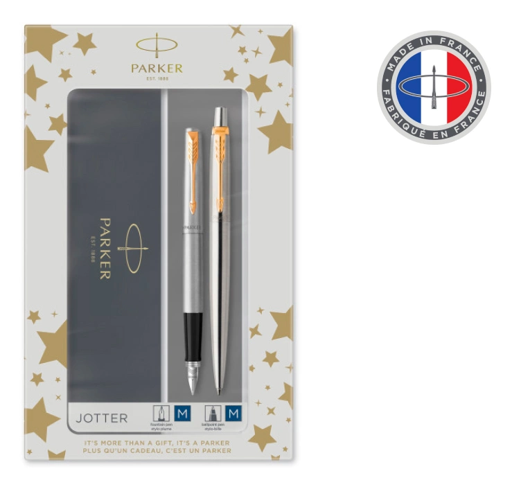 Набор ручек Parker Jotter Core FK691 (2093257) Stainless Steel GT сталь нержавеющая подар.кор. ручка перьевая, ручка шариковая сменный стержень 1стерж. стреловидный пиш. наконечник кругл. — миниатюра 4