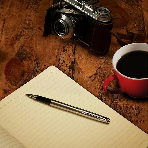 Набор ручек Parker Jotter Core FK691 (2093257) Stainless Steel GT сталь нержавеющая подар.кор. ручка перьевая, ручка шариковая сменный стержень 1стерж. стреловидный пиш. наконечник кругл. — миниатюра 6