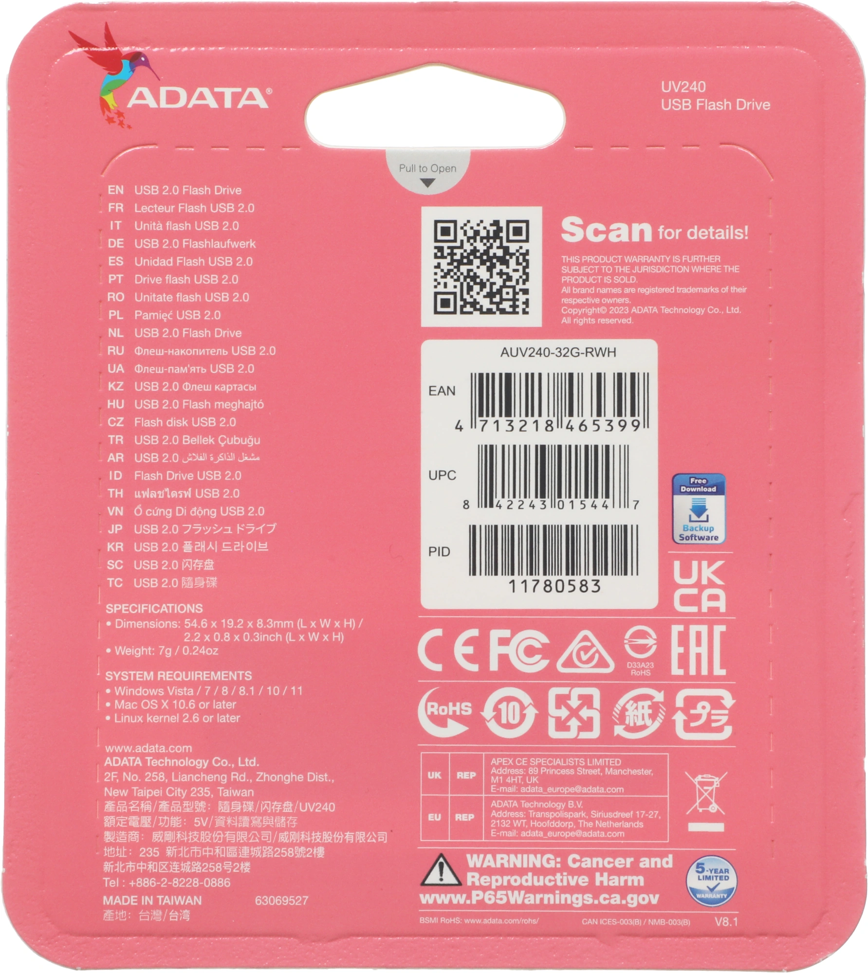 Флеш Диск A-Data 32Gb UV240 AUV240-32G-RWH USB2.0 белый/голубой — миниатюра 5