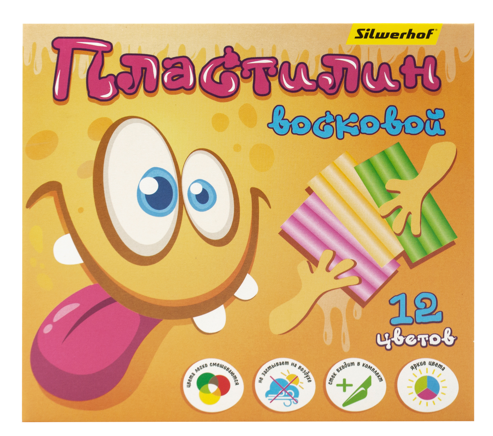 Пластилин Silwerhof Монстрики Мягкий воск. 12цв. 180гр. стек 1шт