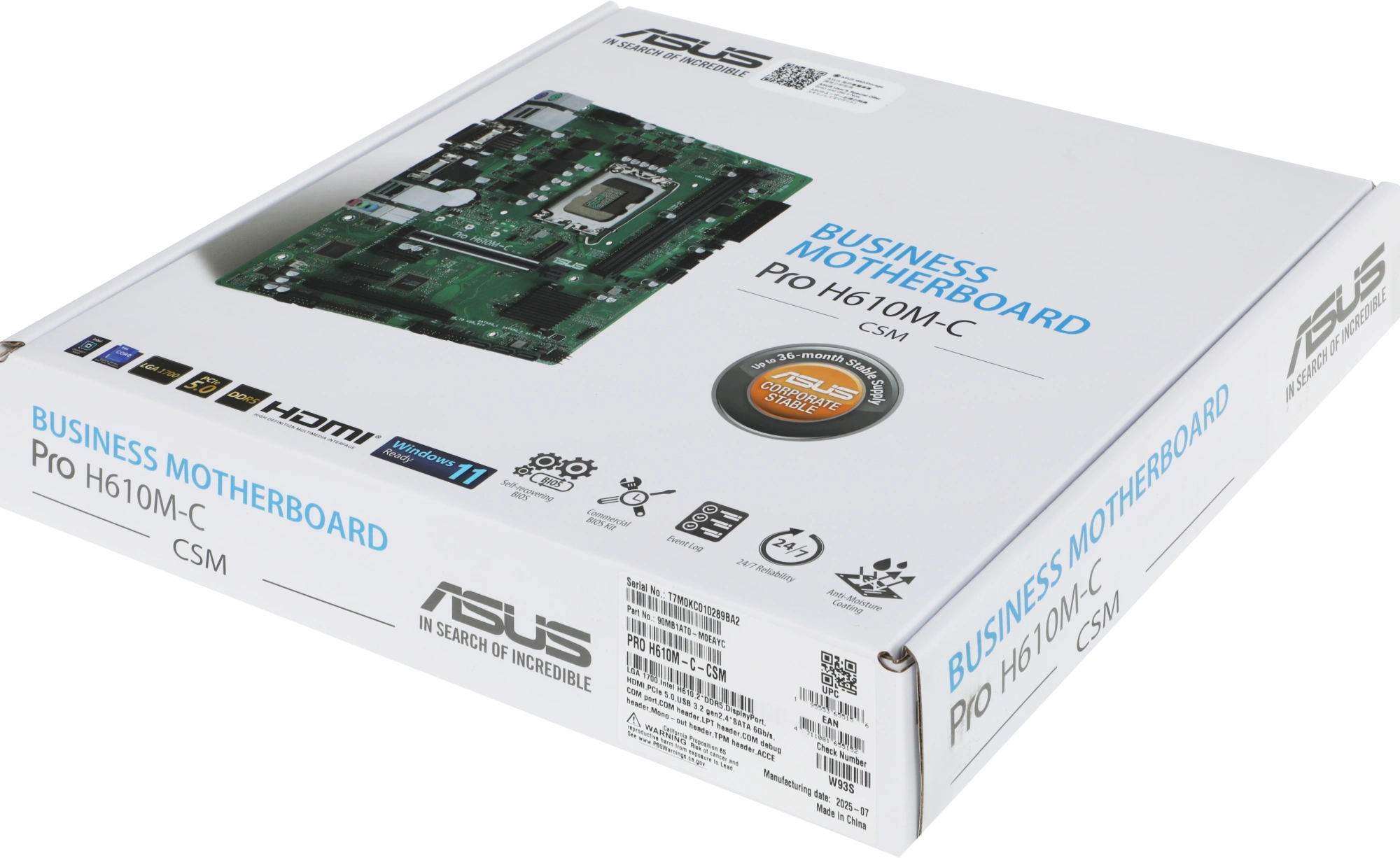 Материнская плата Asus PRO H610M-C-CSM Soc-1700 Intel H610 2xDDR5 mATX AC`97 8ch(7.1) GbLAN+VGA+DVI+HDMI+DP — миниатюра 11