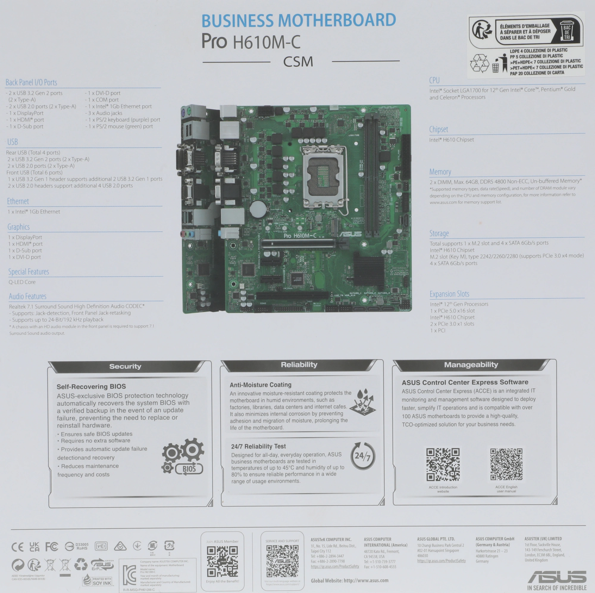 Материнская плата Asus PRO H610M-C-CSM Soc-1700 Intel H610 2xDDR5 mATX AC`97 8ch(7.1) GbLAN+VGA+DVI+HDMI+DP — миниатюра 12