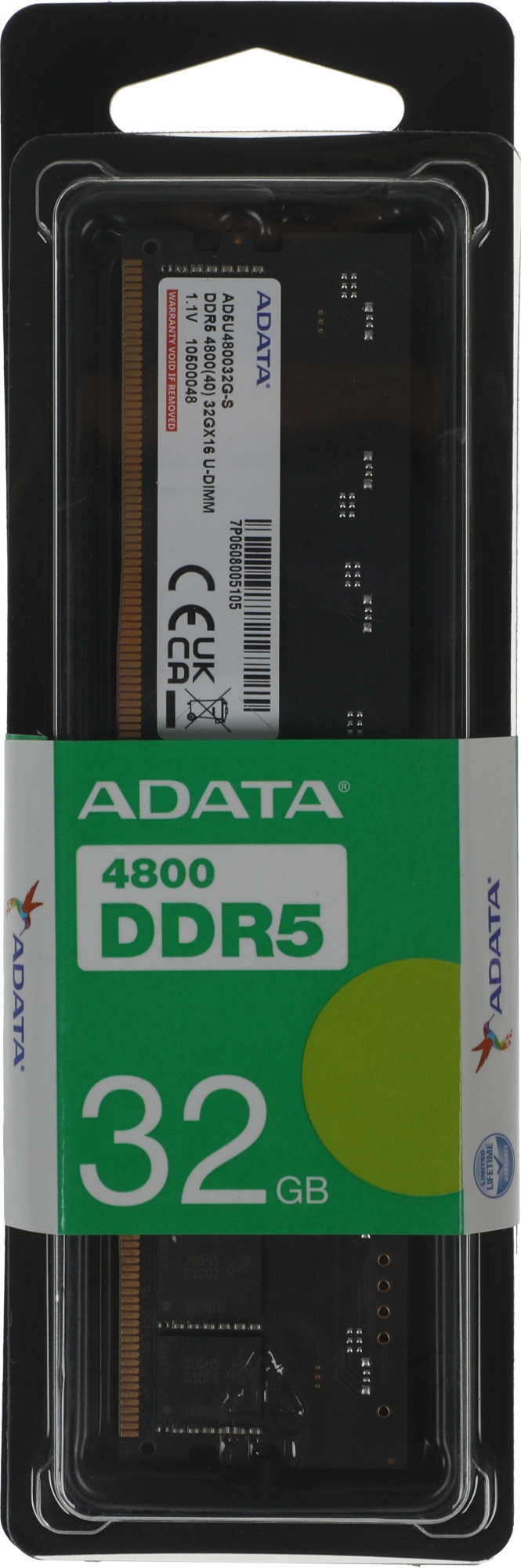 Память DDR5 32GB 4800MHz A-Data AD5U480032G-S RTL PC5-38400 CL40 DIMM UDIMM 288-pin 1.1В single rank Ret — миниатюра 3