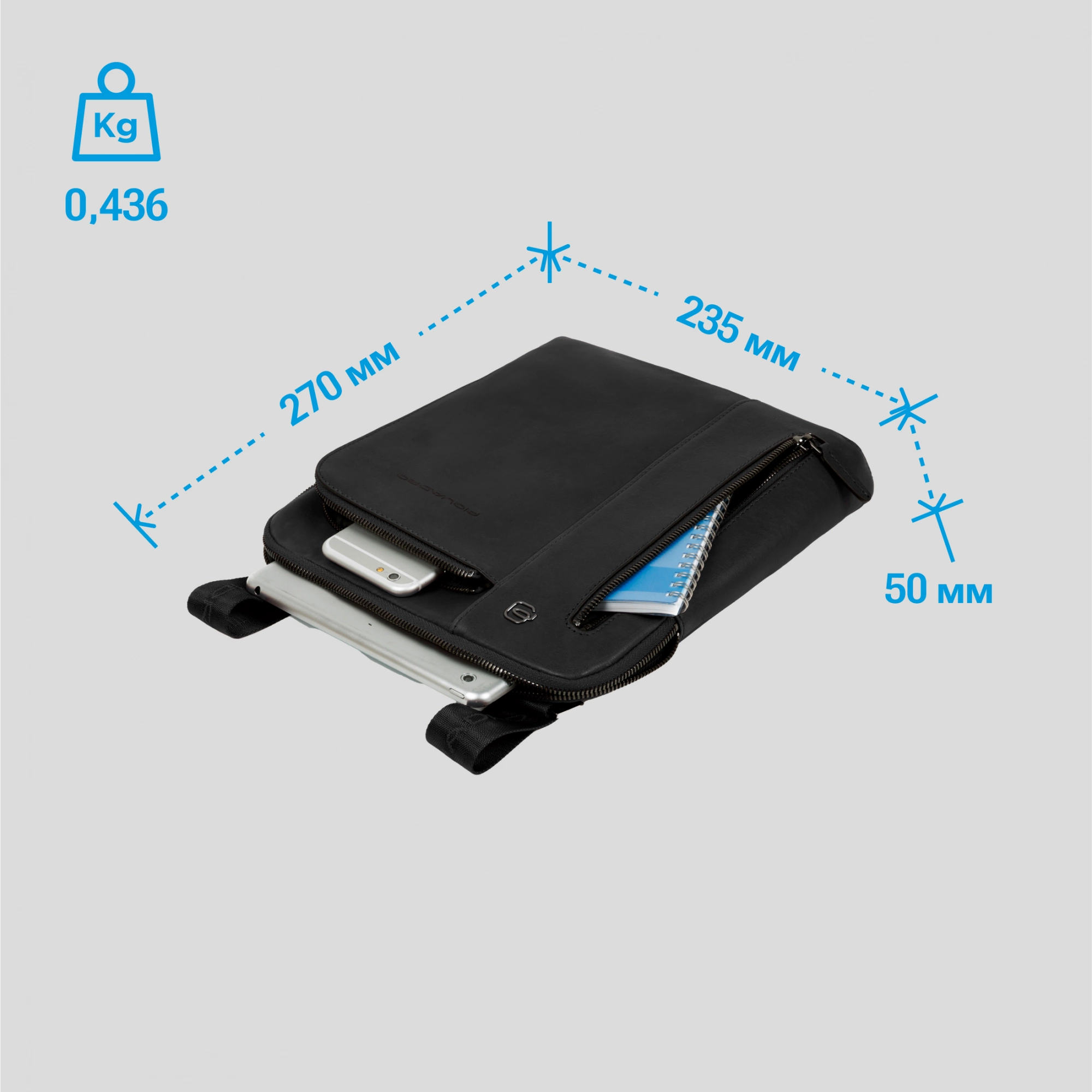 Сумка мужская Piquadro Black Square CA1816B3/N черная натур.кожа — миниатюра 8