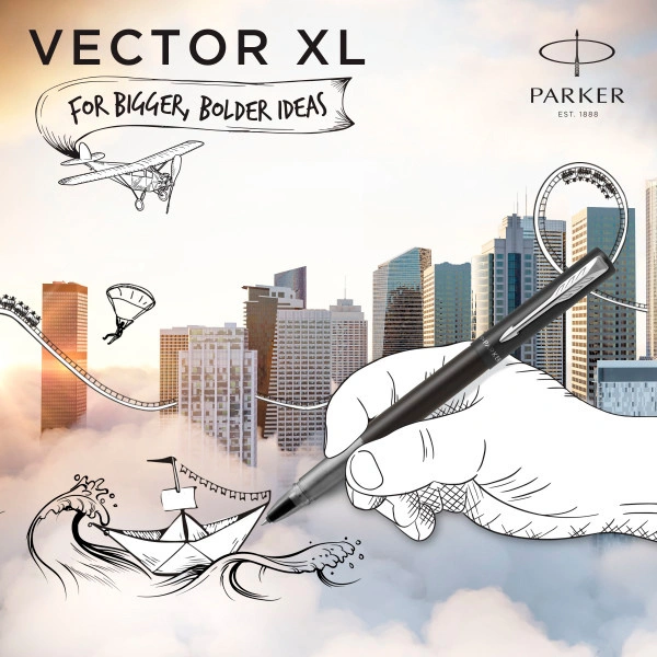 Ручка роллер Parker Vector XL (2159774) Black CT F черн. черн. подар.кор. — миниатюра 3