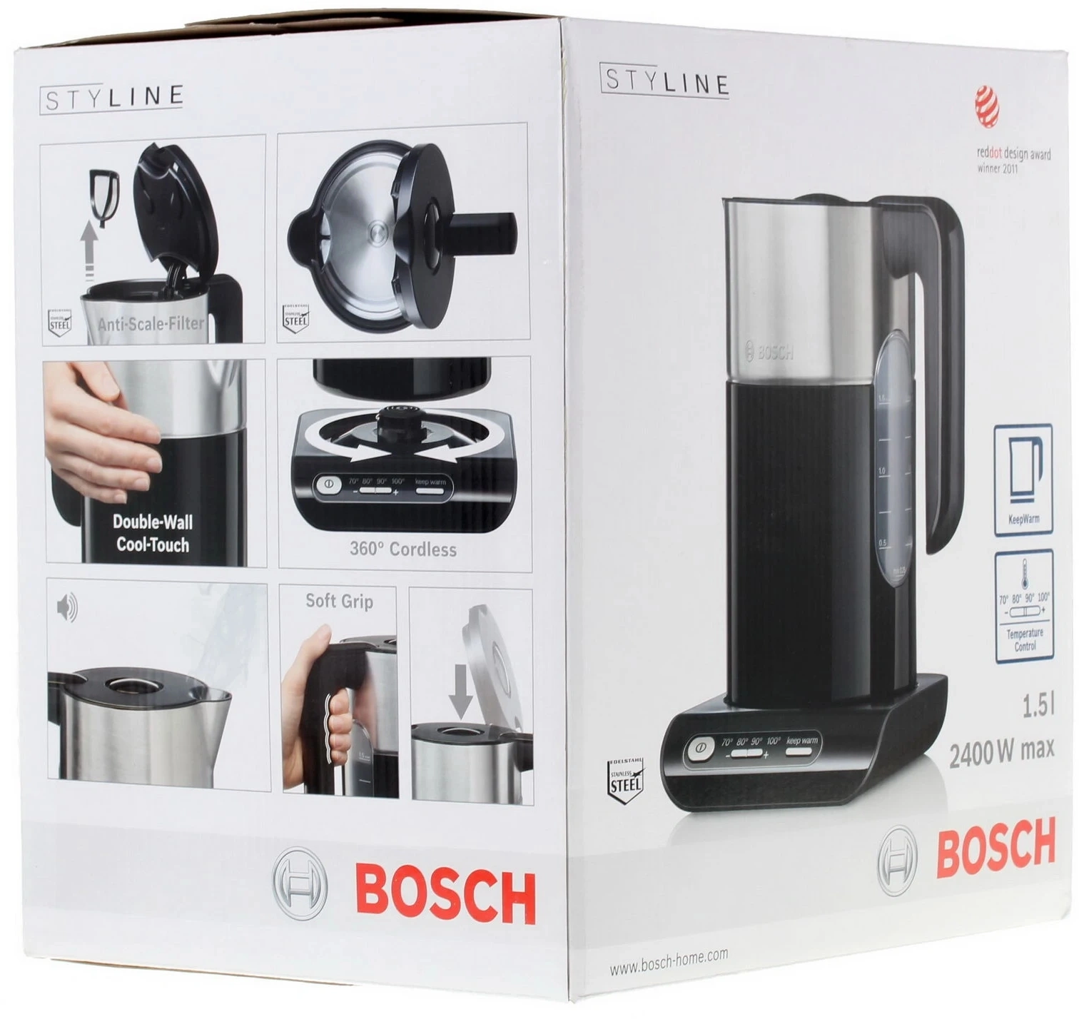 Чайник электрический Bosch TWK8613P 1.5л. 2400Вт черный/серебристый корпус: пластик/металл — миниатюра 10