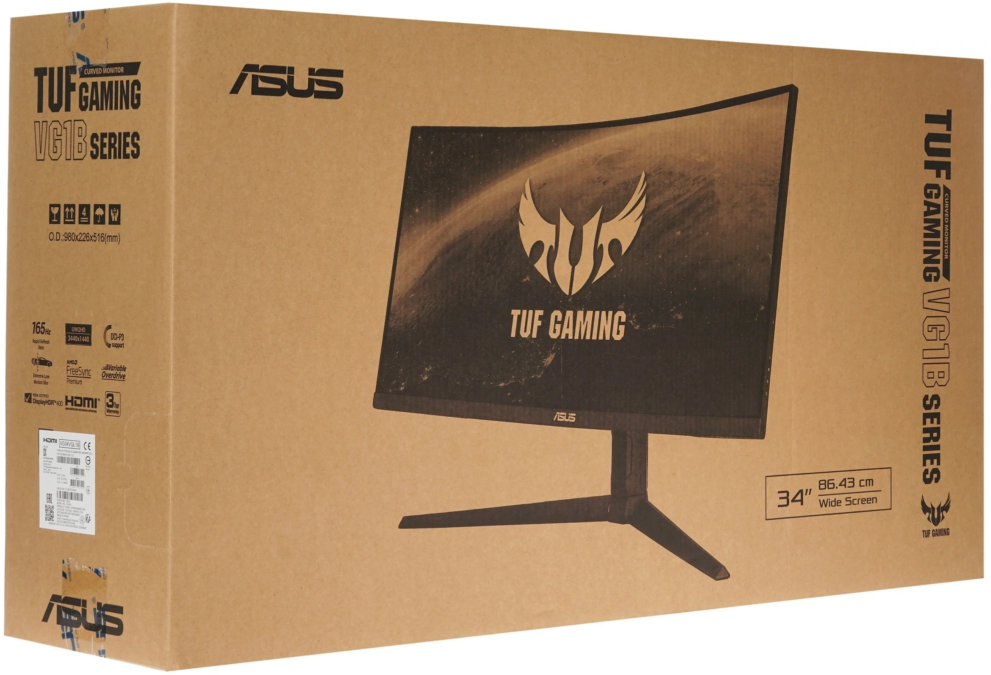 Монитор Asus 34" TUF Gaming VG34VQL1B темно-серый VA LED 1ms 21:9 HDMI M/M матовая HAS Piv 550cd 178гр/178гр 3440x1440 165Hz DP 2K USB 9.01кг — миниатюра 6