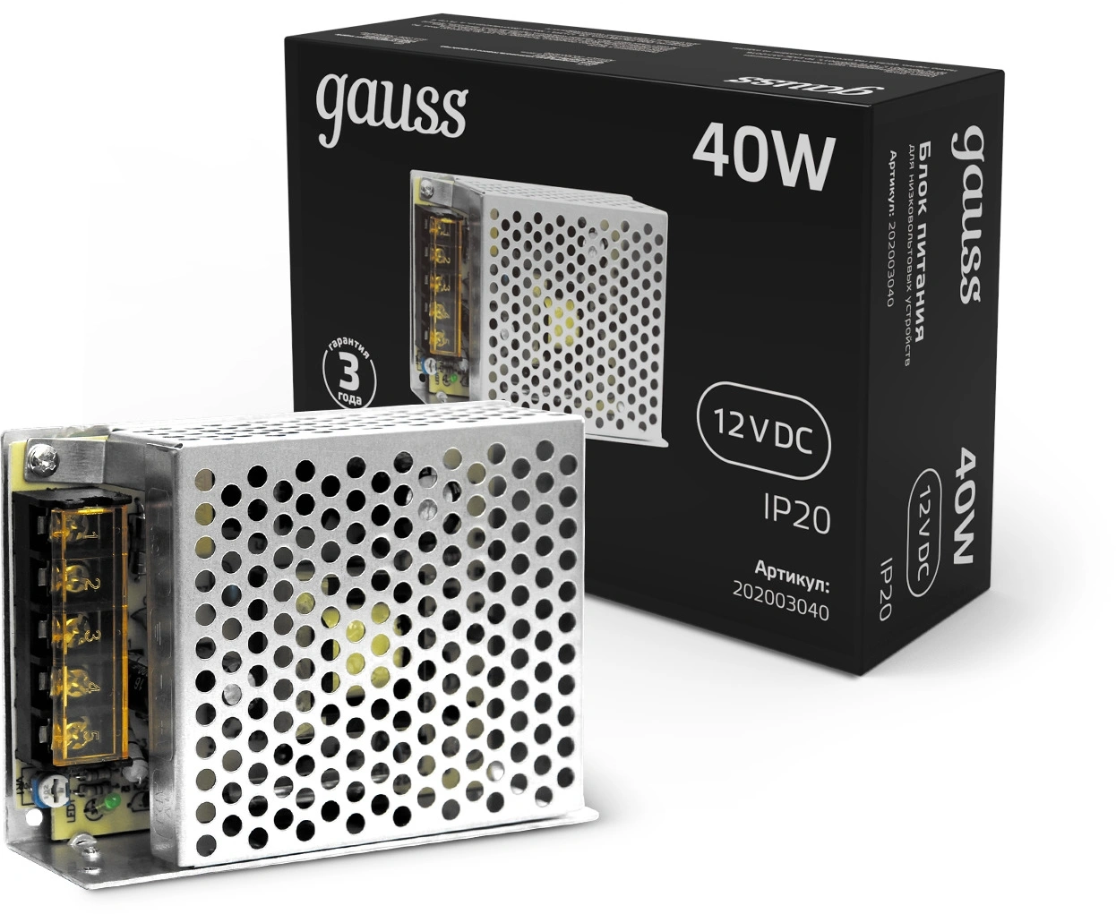 Блок питания Gauss 202003040 встраив. для лен.светод. черный — миниатюра 3