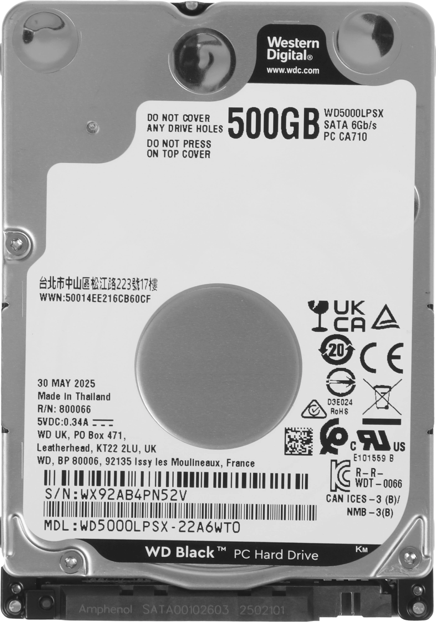 Жесткий диск WD SATA-III 500Gb WD5000LPSX Notebook Black (7200rpm) 64Mb 2.5" — миниатюра 2