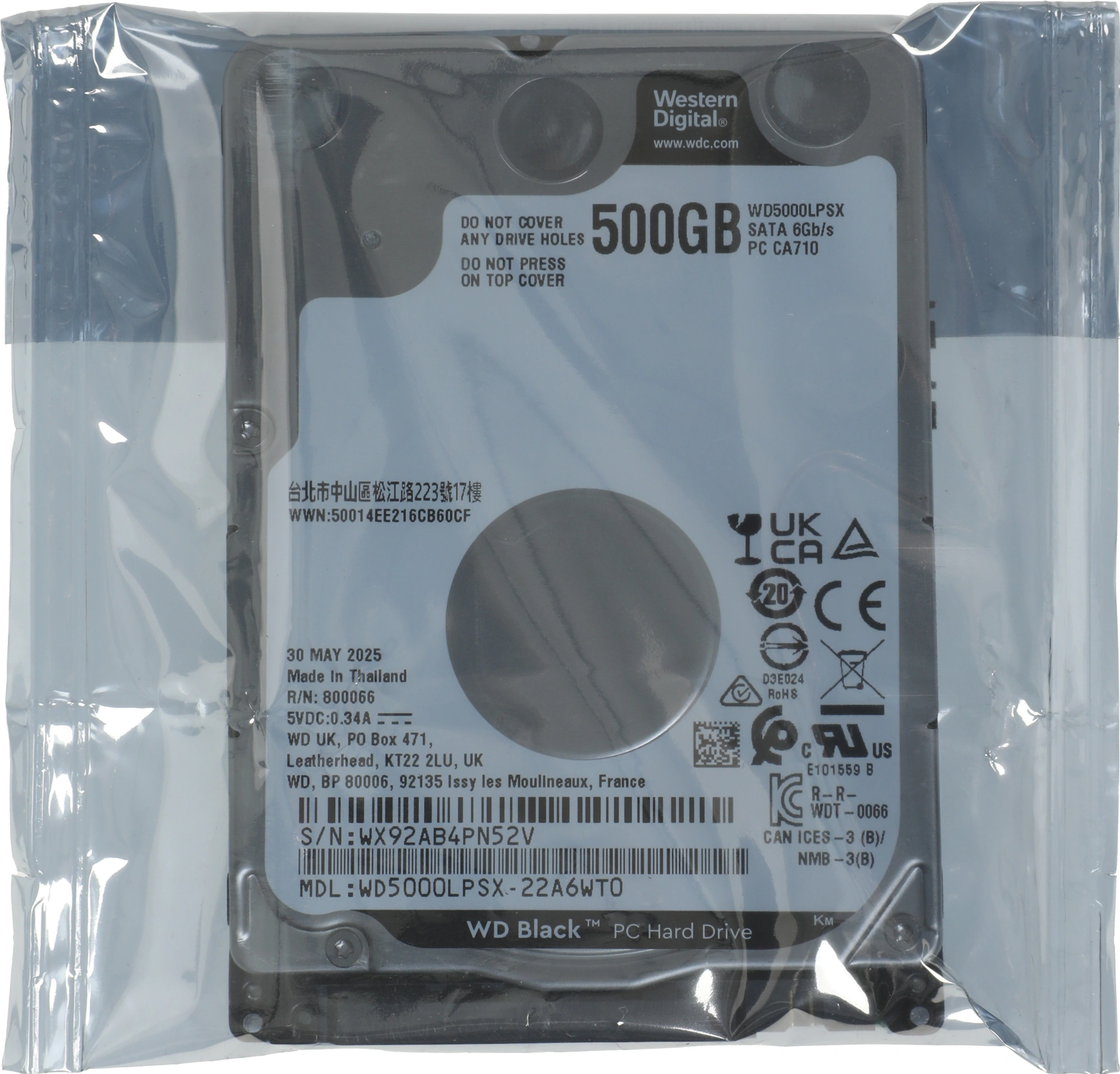 Жесткий диск WD SATA-III 500Gb WD5000LPSX Notebook Black (7200rpm) 64Mb 2.5" — фото 1