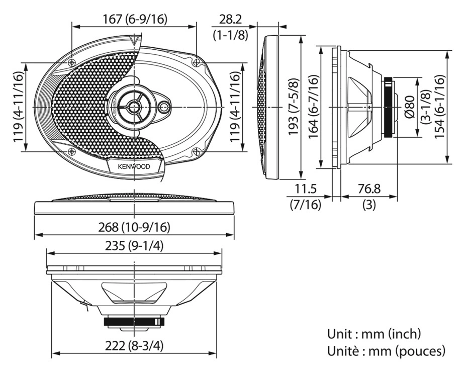 Колонки автомобильные Kenwood KFC-S6966 400Вт 91дБ 4Ом 16x23см (6x9дюйм) (ком.:2кол.) коаксиальные трехполосные — миниатюра 2