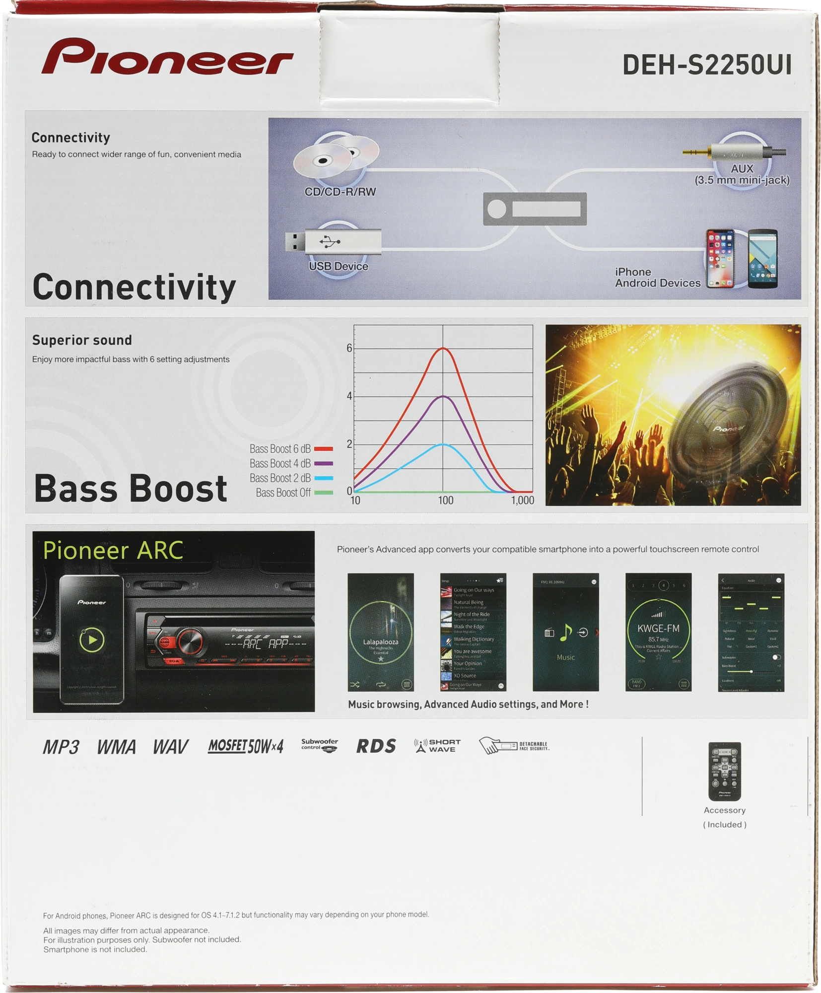 Автомагнитола Pioneer DEH-S2250UI 1DIN 4x50Вт ПДУ RDS — миниатюра 2