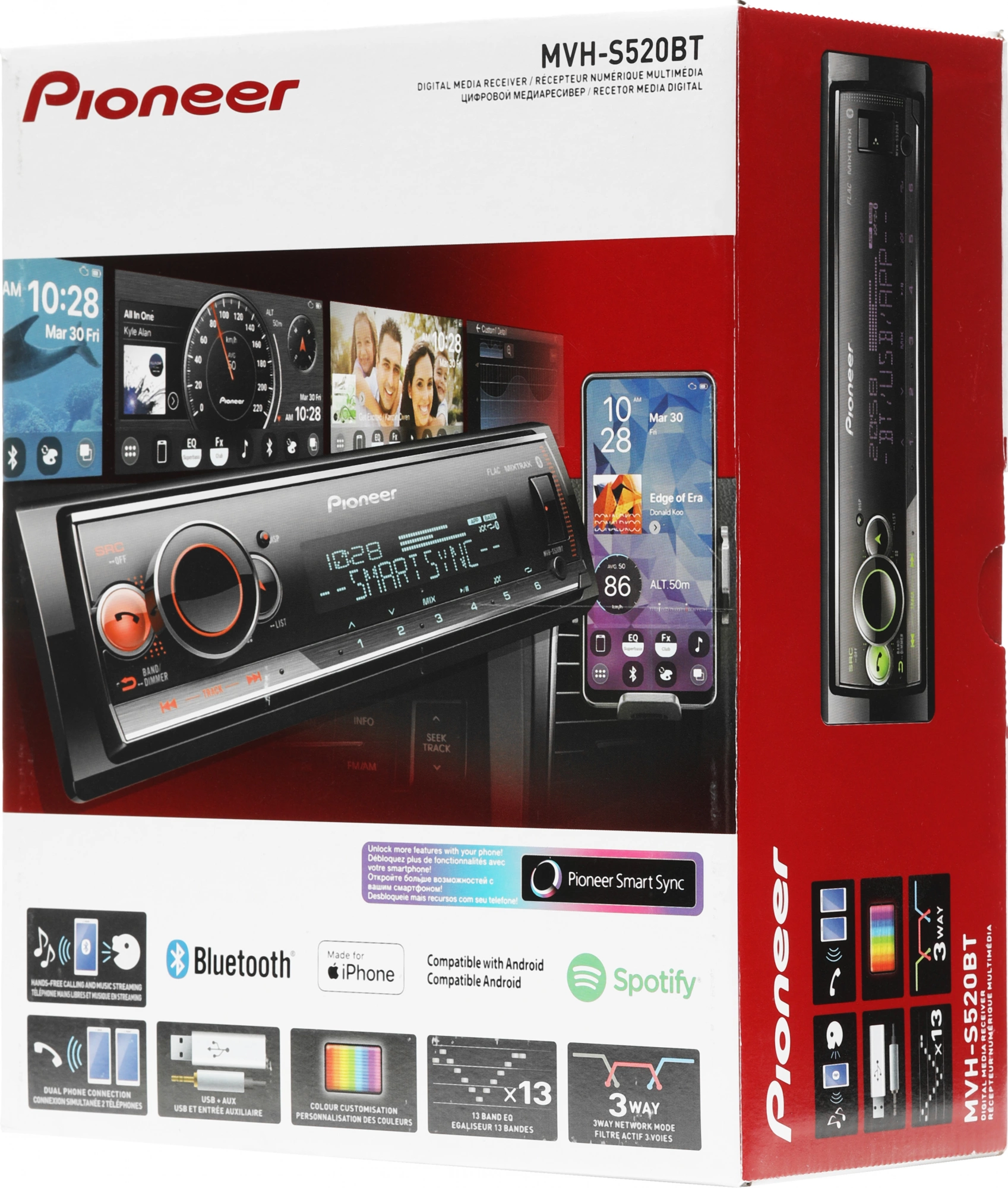 Автомагнитола Pioneer MVH-S520BT 1DIN 4x50Вт AUX DSP 3 RDS