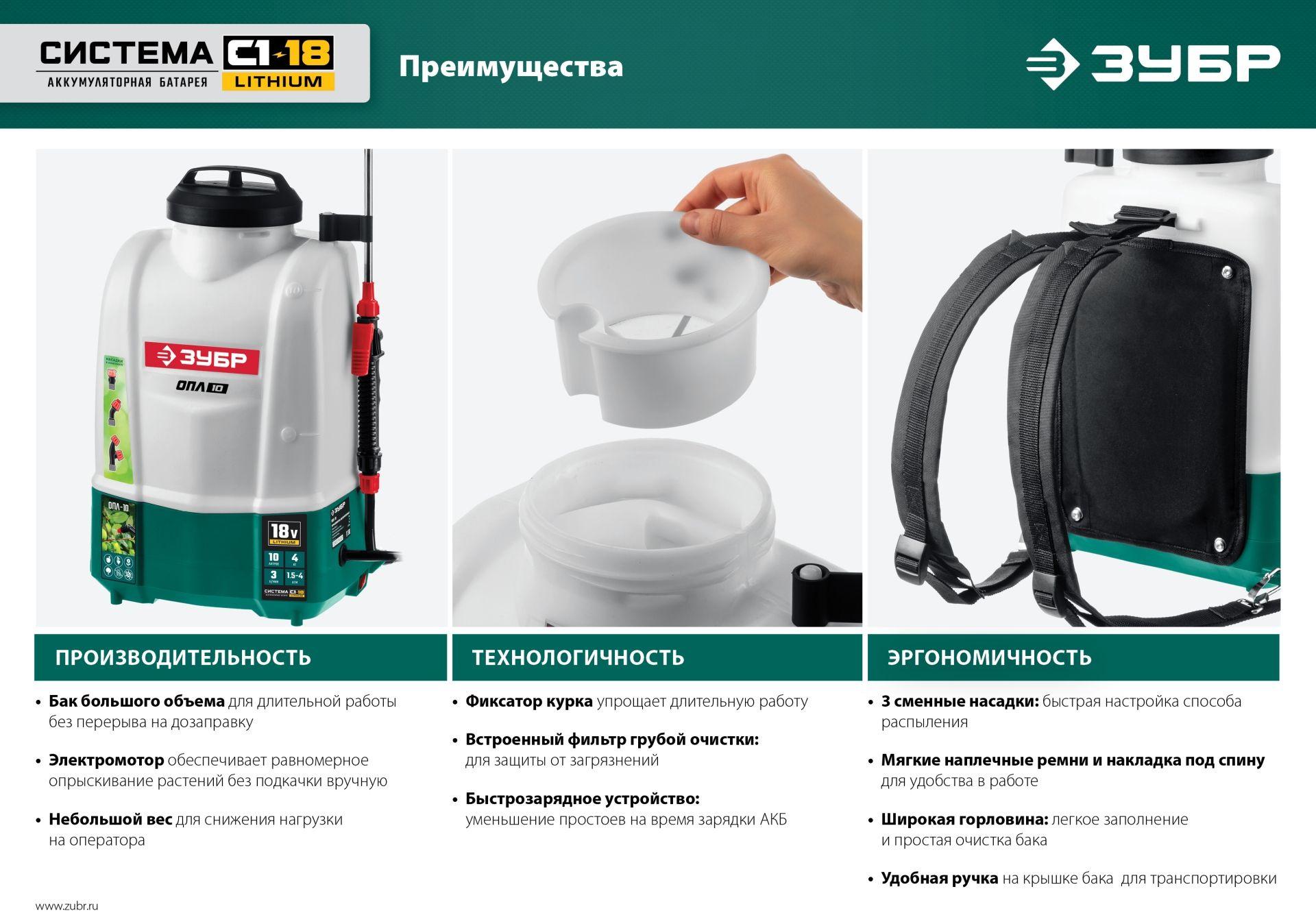 Опрыскиватель Зубр Мастер ОПЛ-15 аккум. наплеч. 15л белый/зеленый (ОПЛ-15) — миниатюра 13