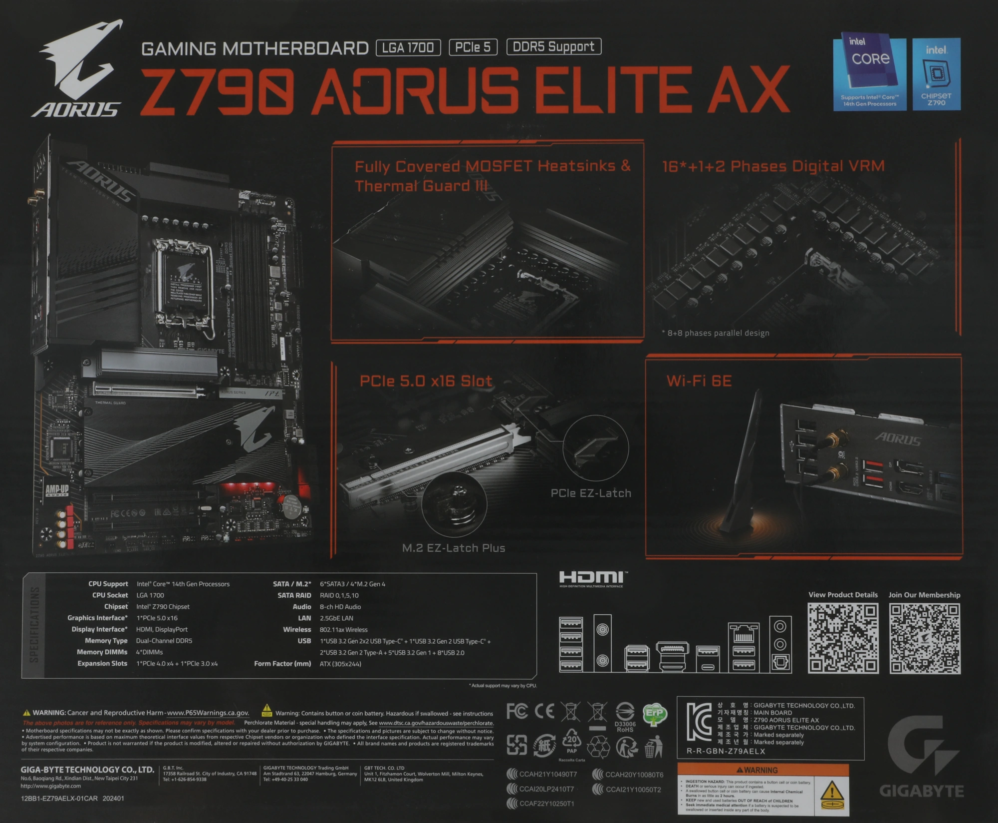 Материнская плата Gigabyte Z790 AORUS ELITE AX Soc-1700 Intel Z790 4xDDR5 ATX AC`97 8ch(7.1) 2.5Gg RAID+HDMI+DP — миниатюра 17