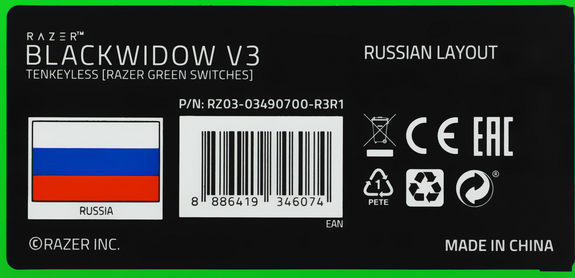 Клавиатура Razer BlackWidow V3 TKL механическая черный/черный USB Multimedia for gamer LED (RZ03-03490700-R3R1) кабель 1.8м — миниатюра 14
