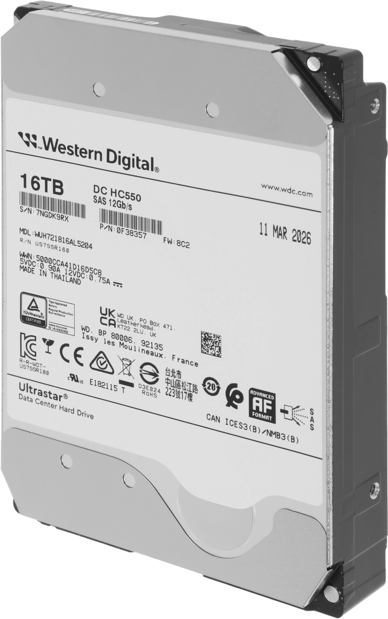 Жесткий диск WD SAS 3.0 16TB 0F38357 WUH721816AL5204 Ultrastar DC HC550 4KN (7200rpm) 512Mb 3.5" — миниатюра 6