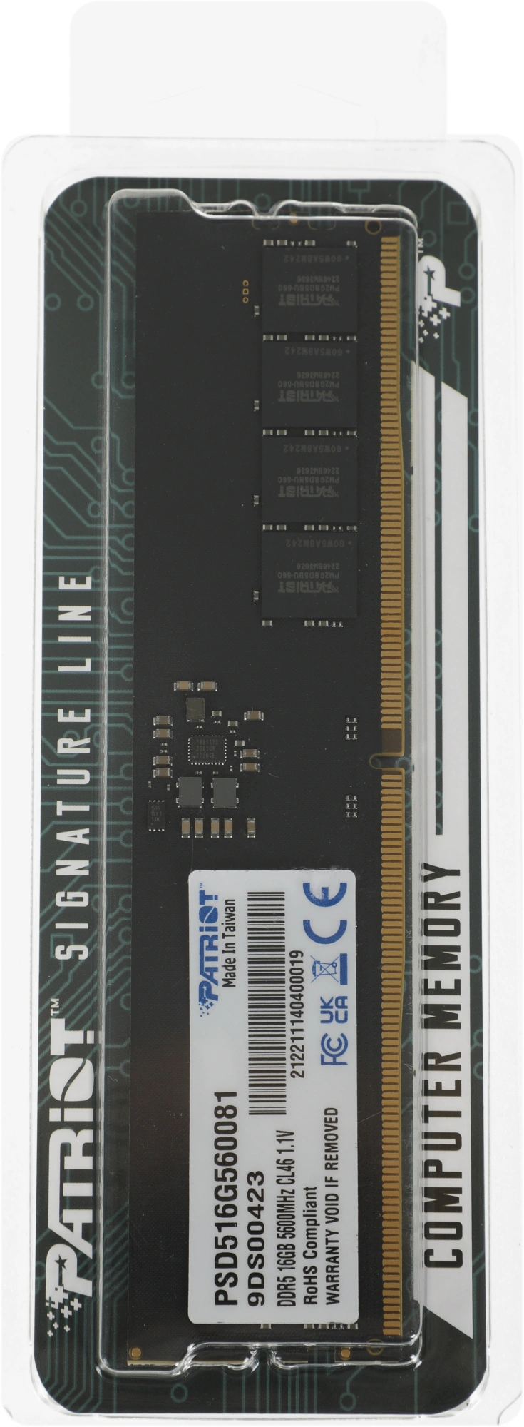 Память DDR5 16GB 5600MHz Patriot PSD516G560081 Signature RTL PC5-44800 CL46 DIMM UDIMM 288-pin 1.1В single rank Ret — фото 1