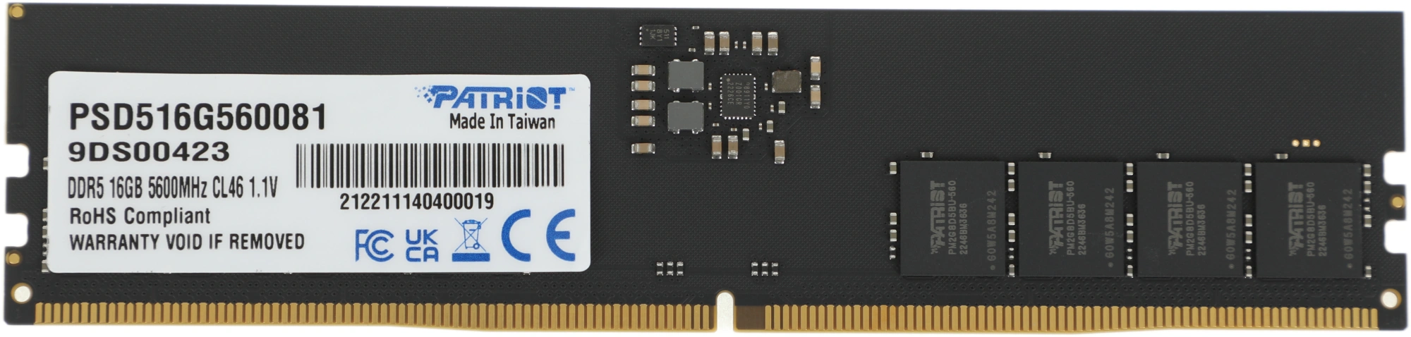 Память DDR5 16GB 5600MHz Patriot PSD516G560081 Signature RTL PC5-44800 CL46 DIMM UDIMM 288-pin 1.1В single rank Ret — миниатюра 3
