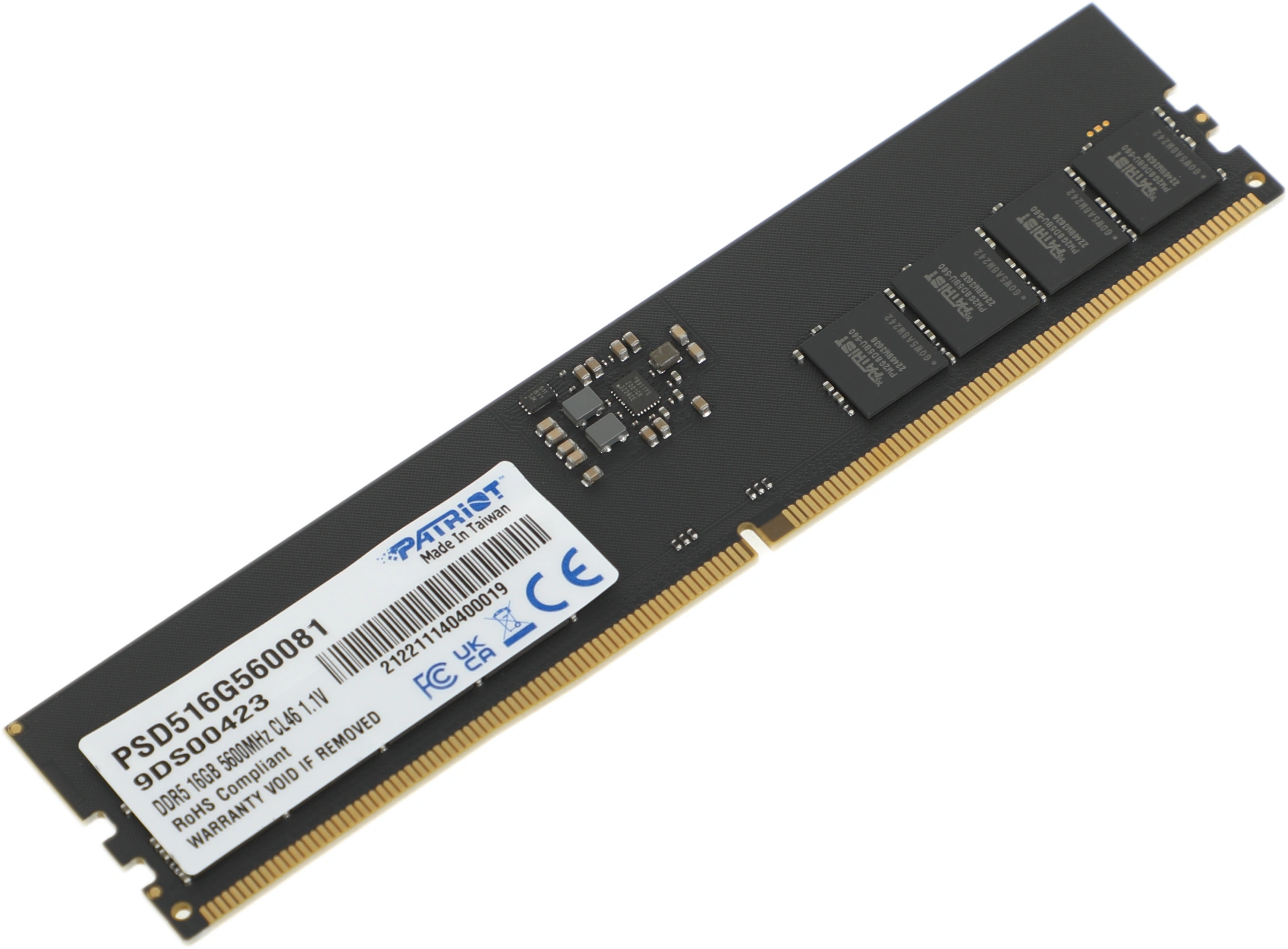 Память DDR5 16GB 5600MHz Patriot PSD516G560081 Signature RTL PC5-44800 CL46 DIMM UDIMM 288-pin 1.1В single rank Ret — миниатюра 4