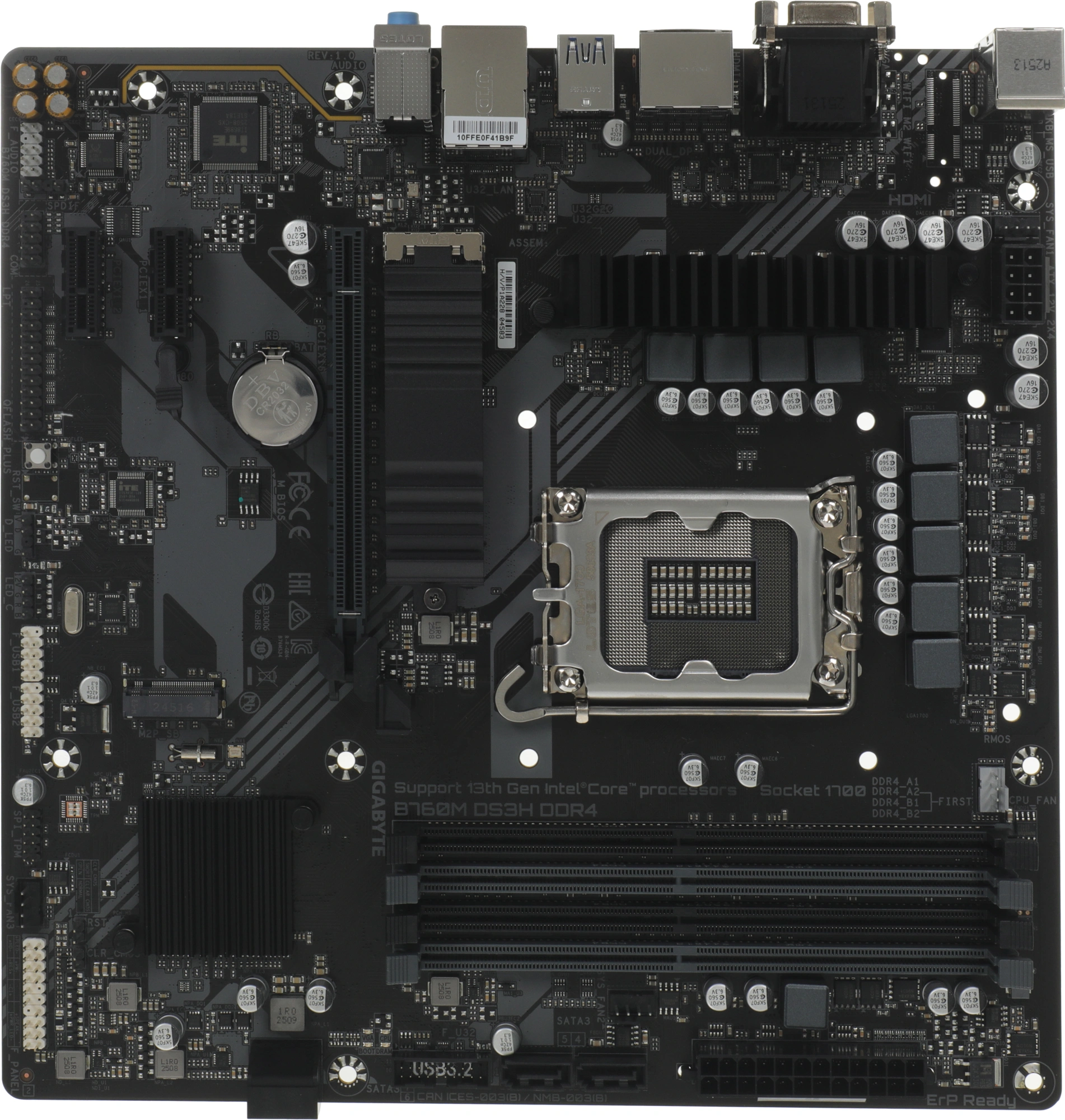 Материнская плата Gigabyte B760M DS3H DDR4 Soc-1700 Intel B760 4xDDR4 mATX AC`97 8ch(7.1) 2.5Gg RAID+VGA+HDMI+DP — фото 1