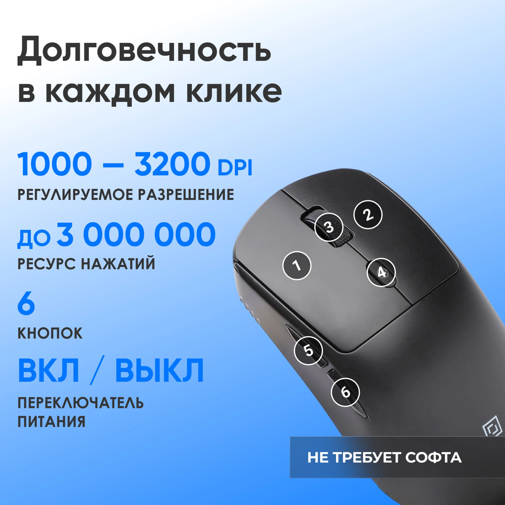 Мышь Оклик 489MW черный оптическая 3200dpi silent беспров. BT/Radio USB 6but (1885440) — миниатюра 11