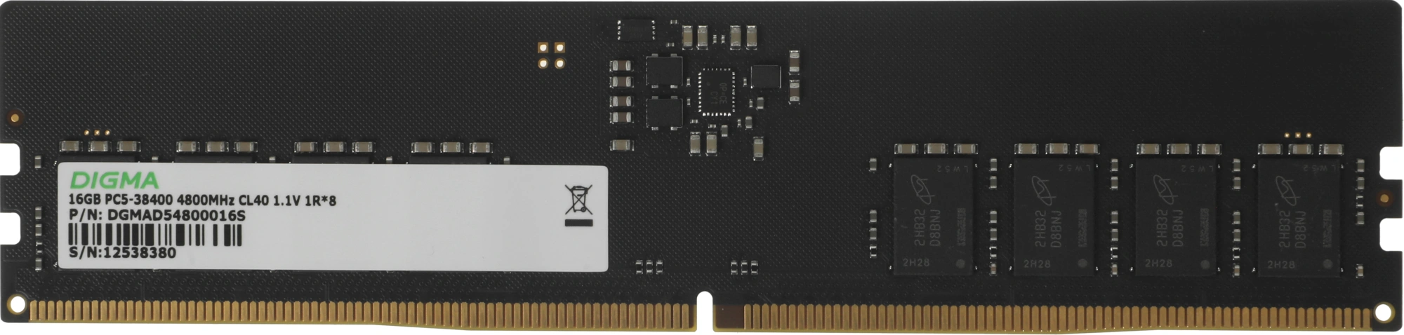 Память DDR5 16GB 4800MHz Digma DGMAD54800016S RTL PC5-38400 CL40 DIMM UDIMM 288-pin 1.1В single rank Ret — фото 1