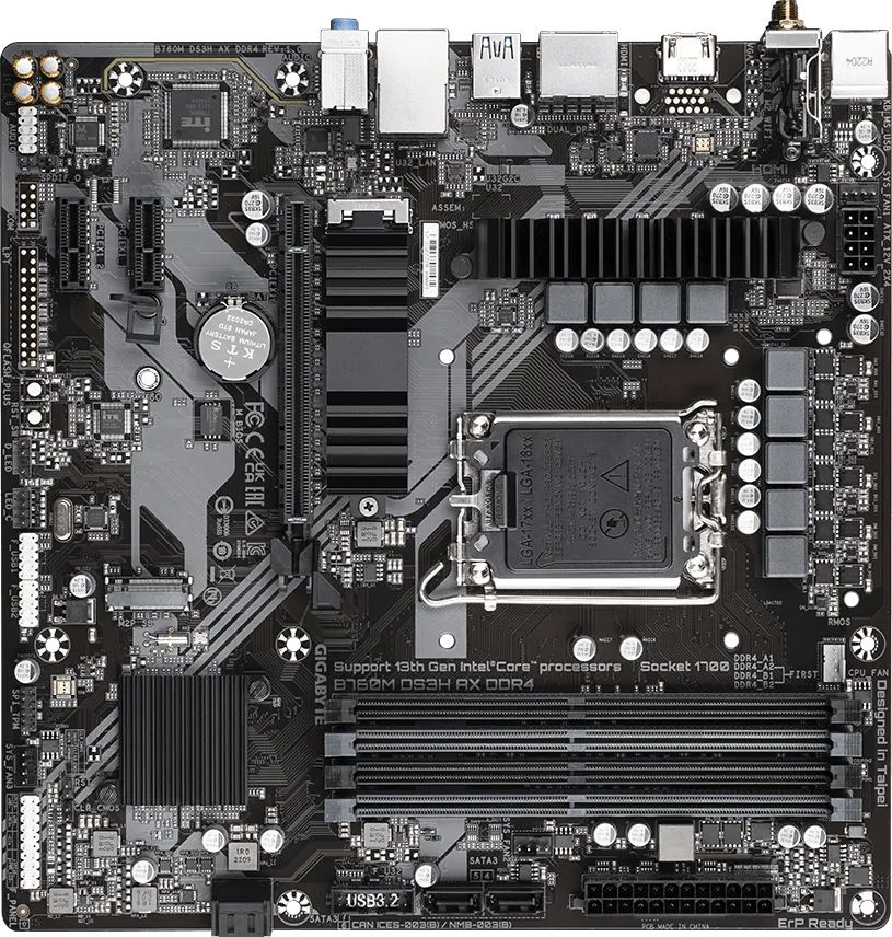 Материнская плата Gigabyte B760M DS3H AX DDR4 Soc-1700 Intel B760 4xDDR4 mATX AC`97 8ch(7.1) 2.5Gg RAID+HDMI+DP — миниатюра 3