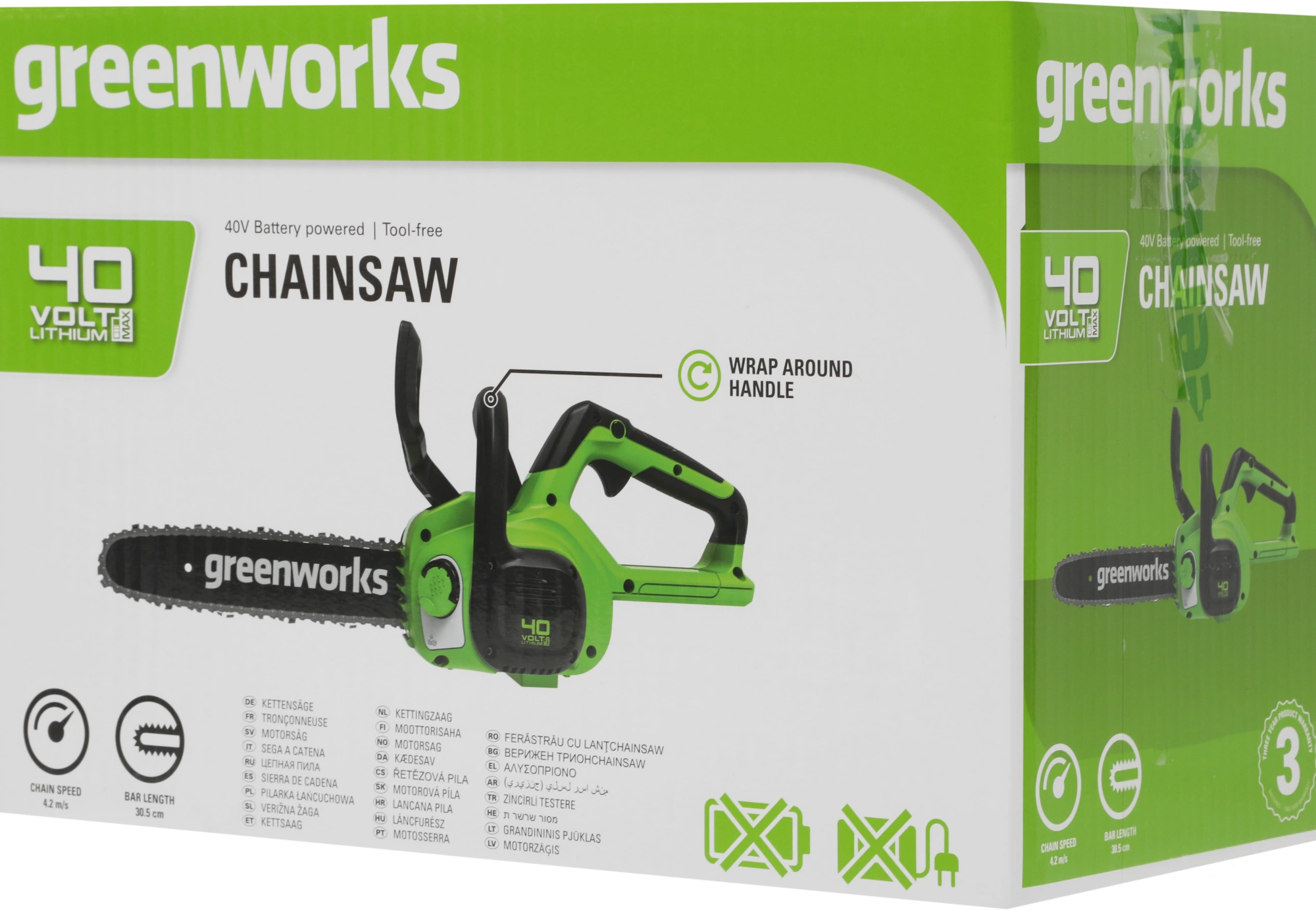 Цепная пила Greenworks G40CS30IIK4 аккум. дл.шины:12" (30cm) 1аккум. 4Ач ЗУ (2007807UB) — миниатюра 11