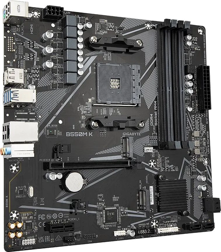 Материнская плата Gigabyte B550M K Soc-AM4 AMD B550 4xDDR4 mATX AC`97 8ch(7.1) GbLAN RAID+HDMI+DP — миниатюра 2