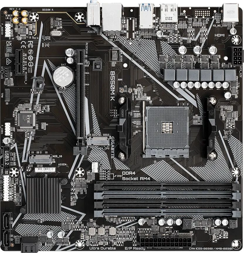 Материнская плата Gigabyte B550M K Soc-AM4 AMD B550 4xDDR4 mATX AC`97 8ch(7.1) GbLAN RAID+HDMI+DP — миниатюра 3
