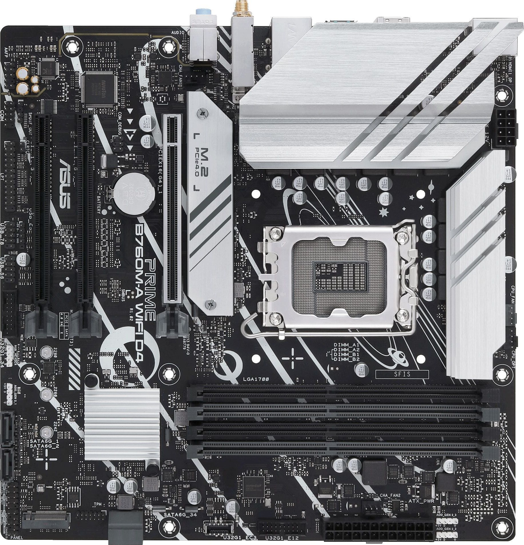 Материнская плата Asus PRIME B760M-A WIFI D4 Soc-1700 Intel B760 4xDDR4 mATX AC`97 8ch(7.1) 2.5Gg RAID+HDMI+DP — фото 1